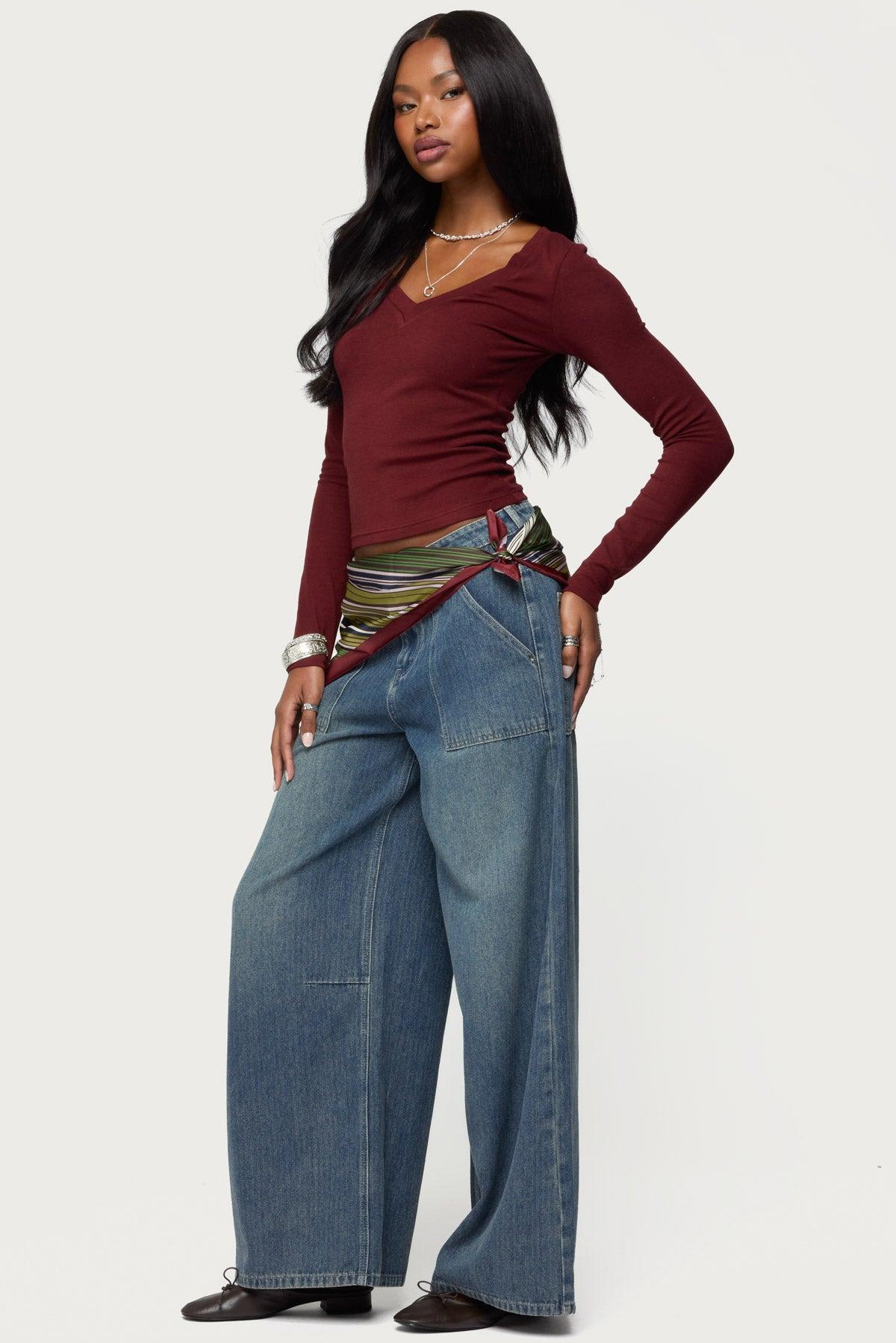 Larna V Neck Ribbed T Shirt Product Image