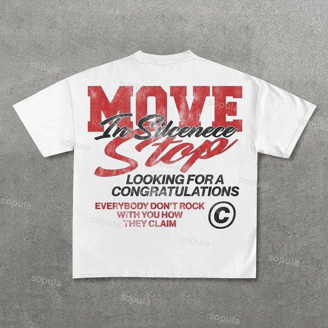 Vintage Move In Silence Graphic Casual Cotton T-Shirt Product Image
