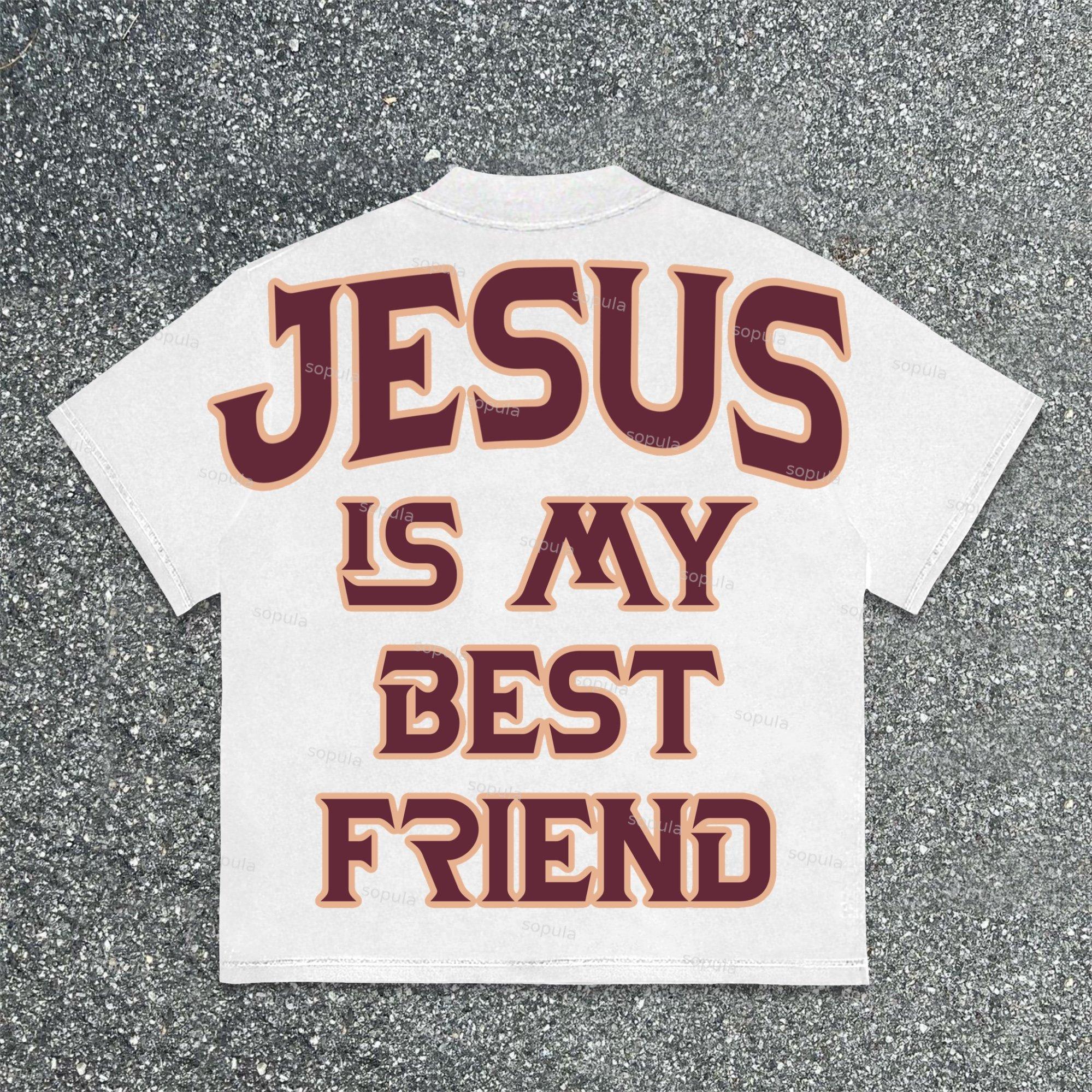 Sopula Jesus Is My Best Friend Sogan Graphics Cotton T-Shirt Product Image