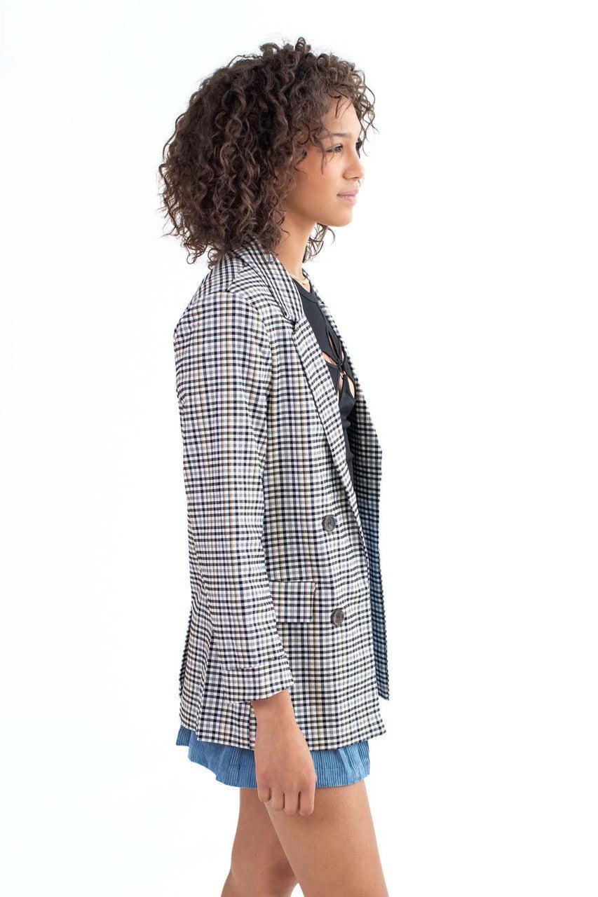 Black Mini Plaid Blazer Product Image