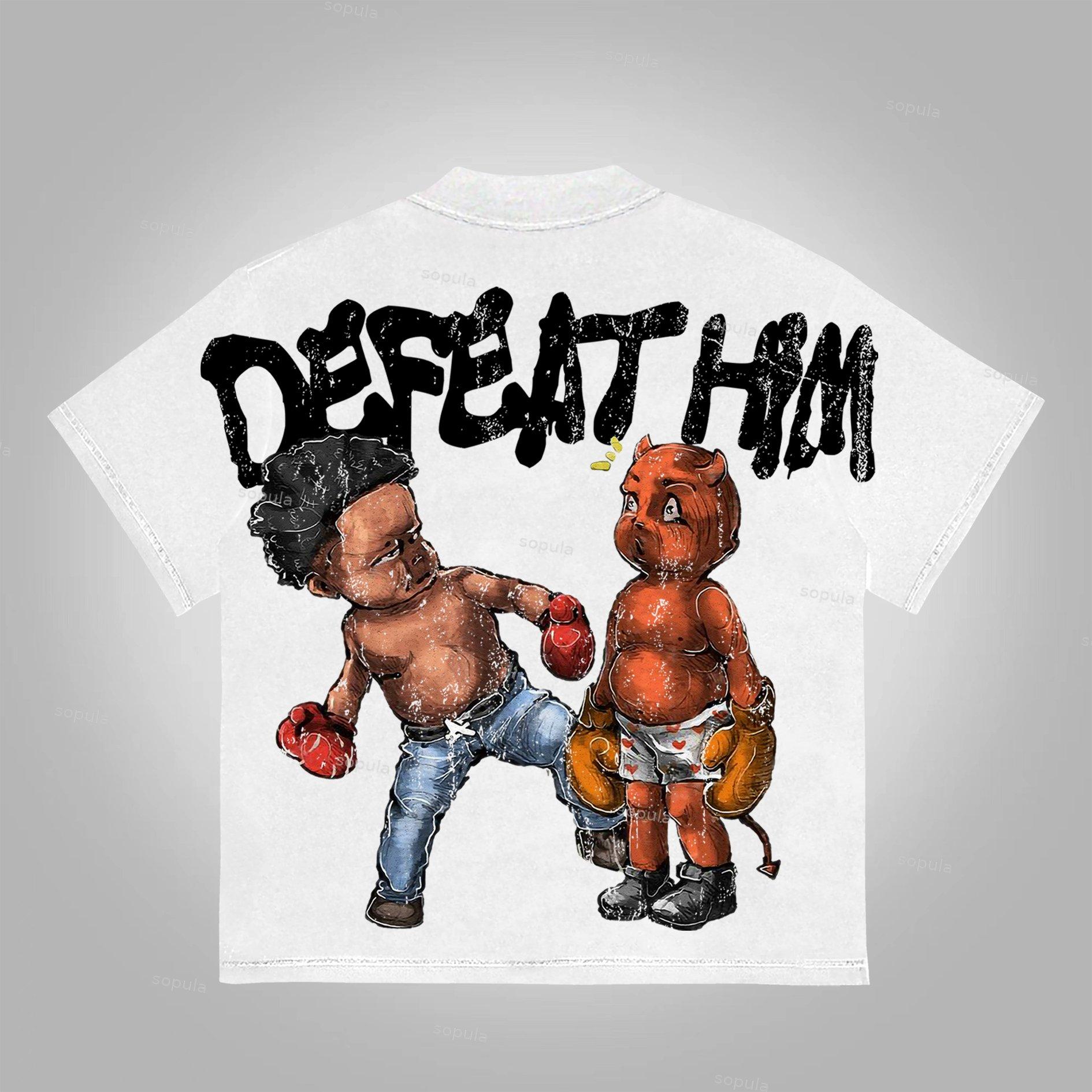 Sopula Vintage Boxer Defeat Him Graphic Print Cotton T-Shirt Product Image