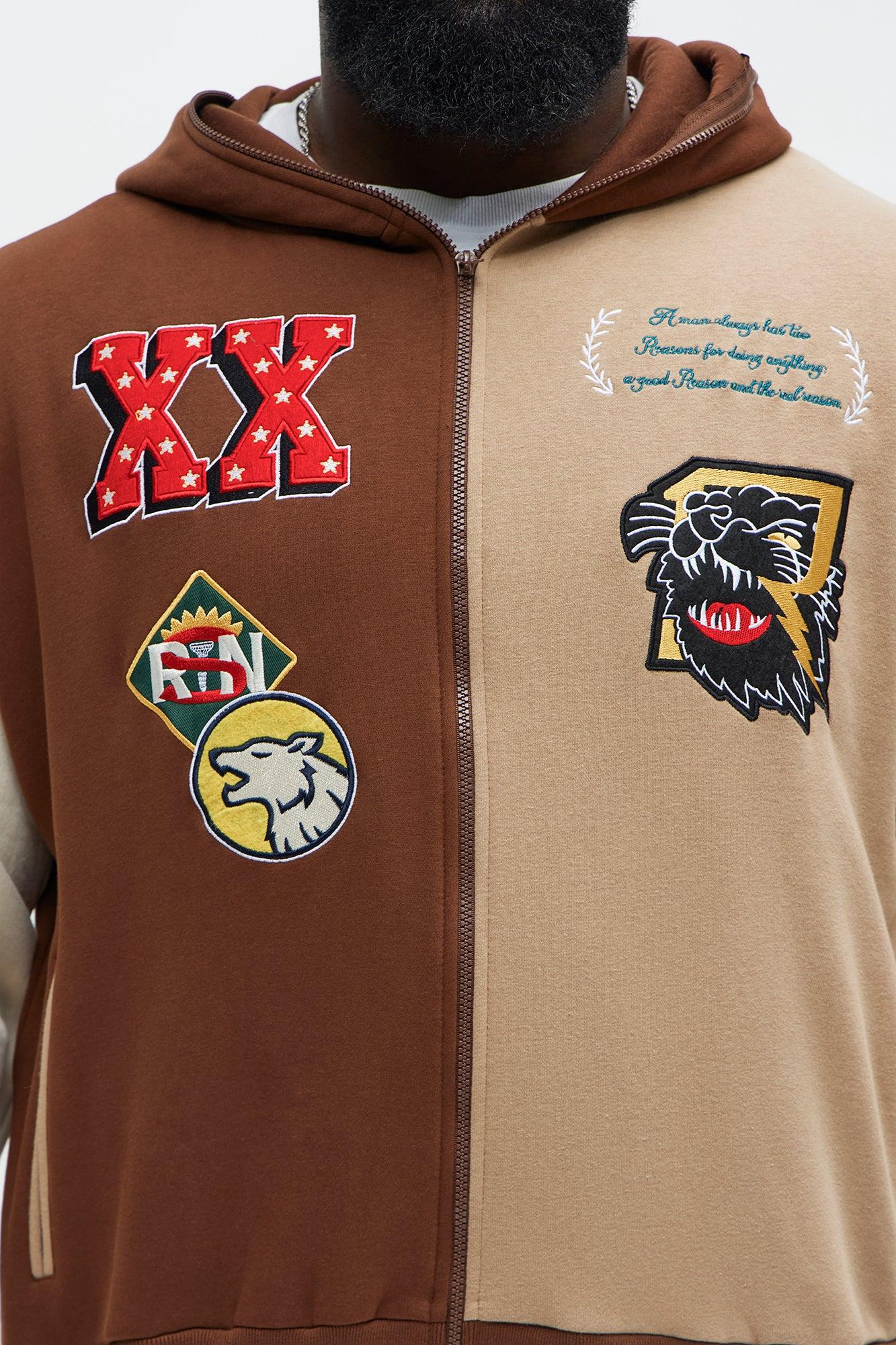 XX Varsity Zip Up Hoodie - Brown Product Image