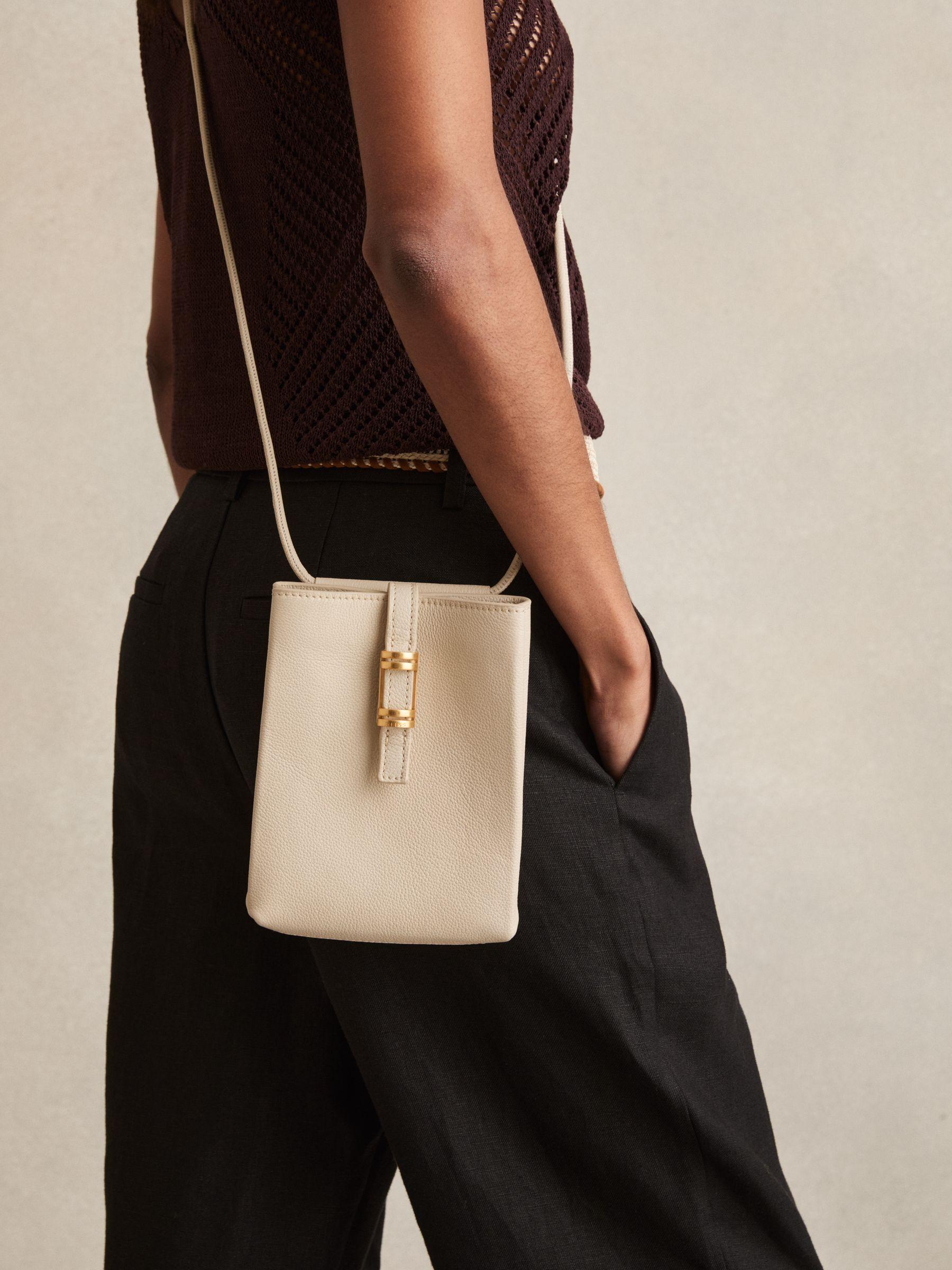 Leather Phone Holder in Off White Product Image