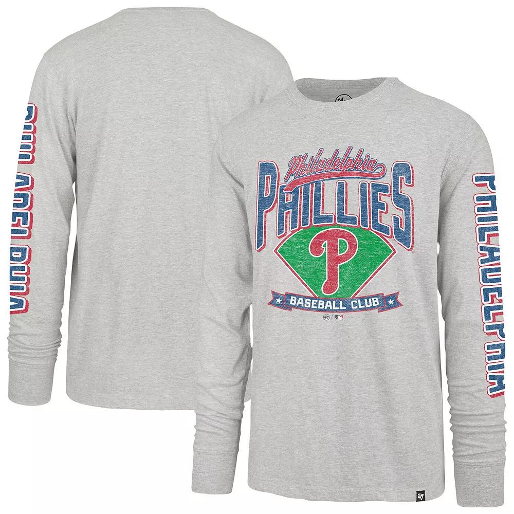 Men's '47 Gray Philadelphia Phillies Fair Ball Franklin Long Sleeve T-Shirt, Size: 2XL, Grey Product Image
