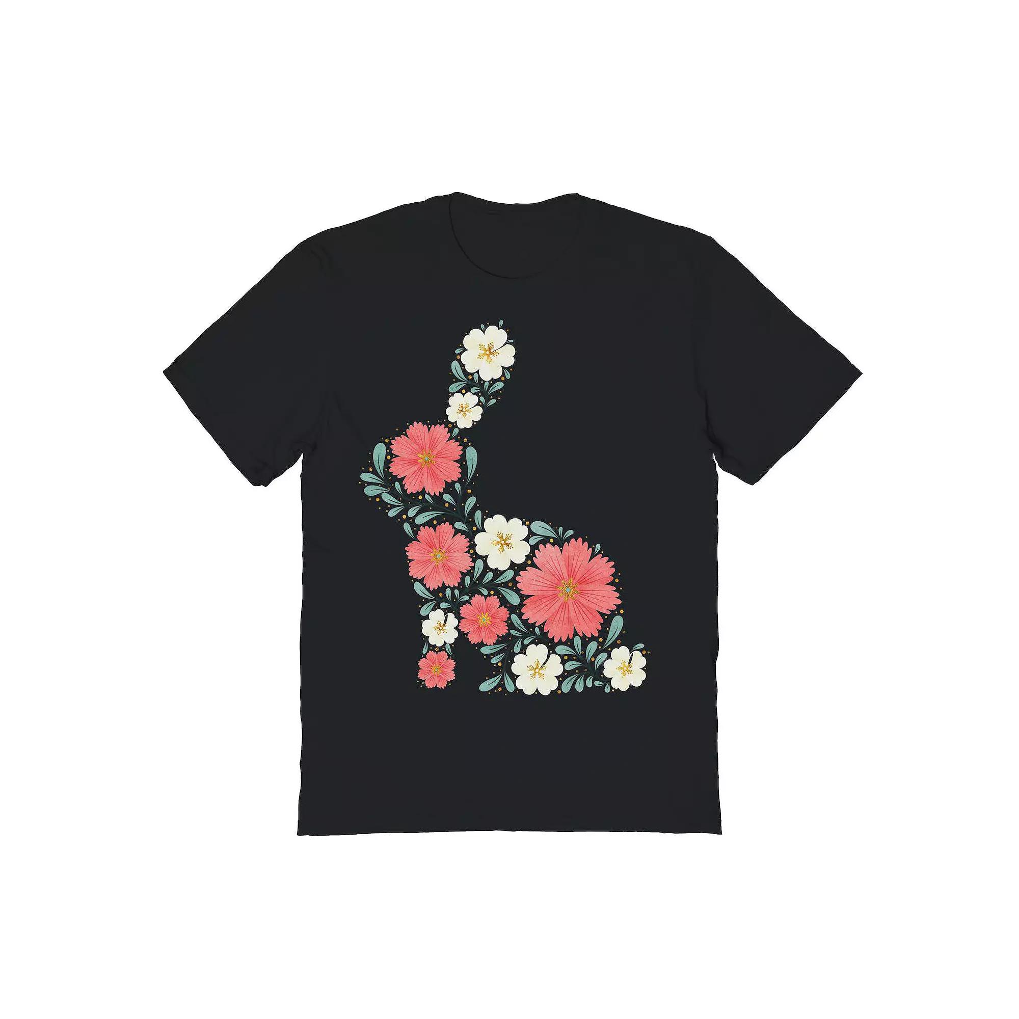 Men's Floral Rabbit Easter Graphic Tee, Size: Small, Black Product Image