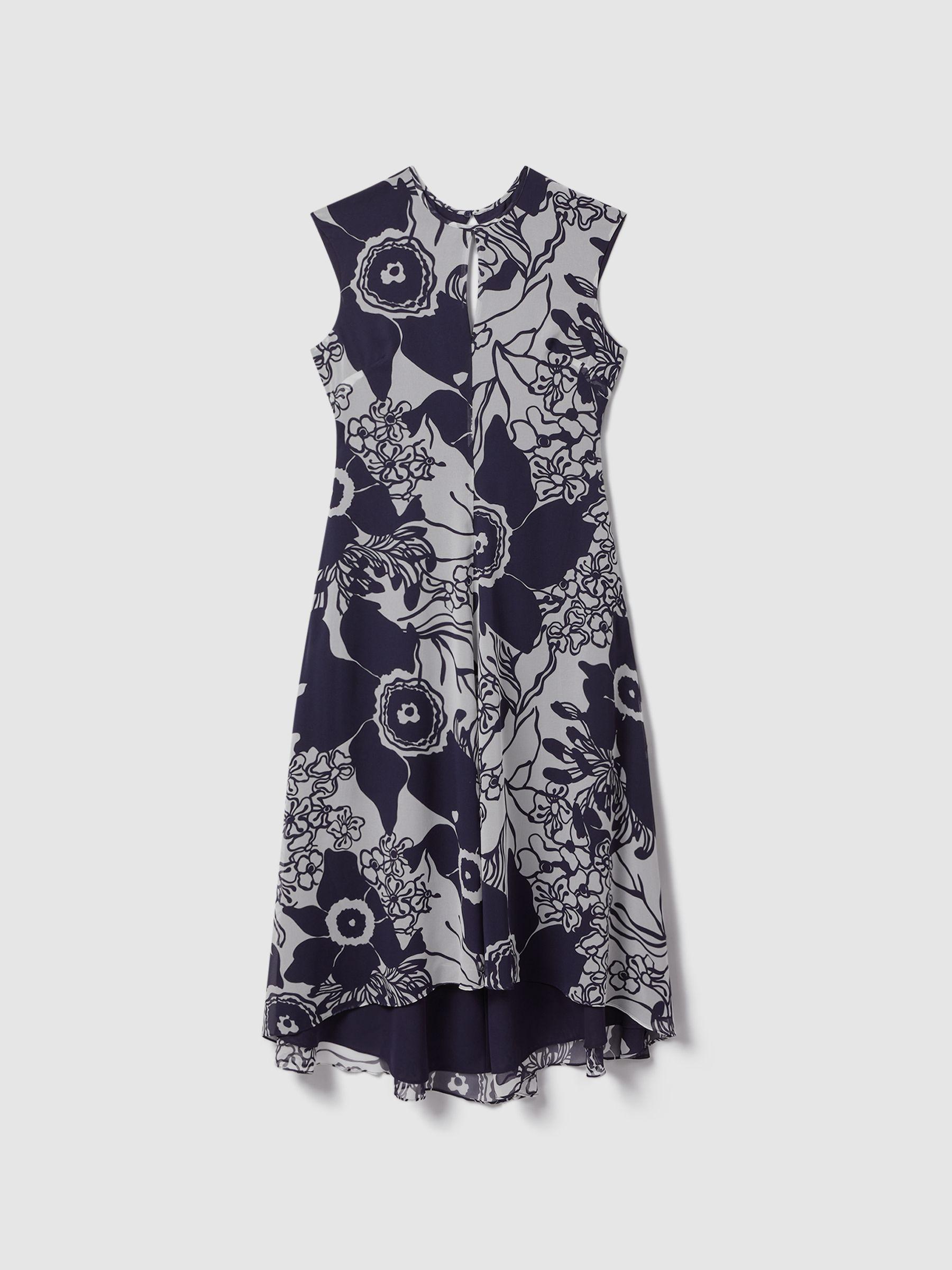 Printed Open Back Midi Dress in Blue Product Image