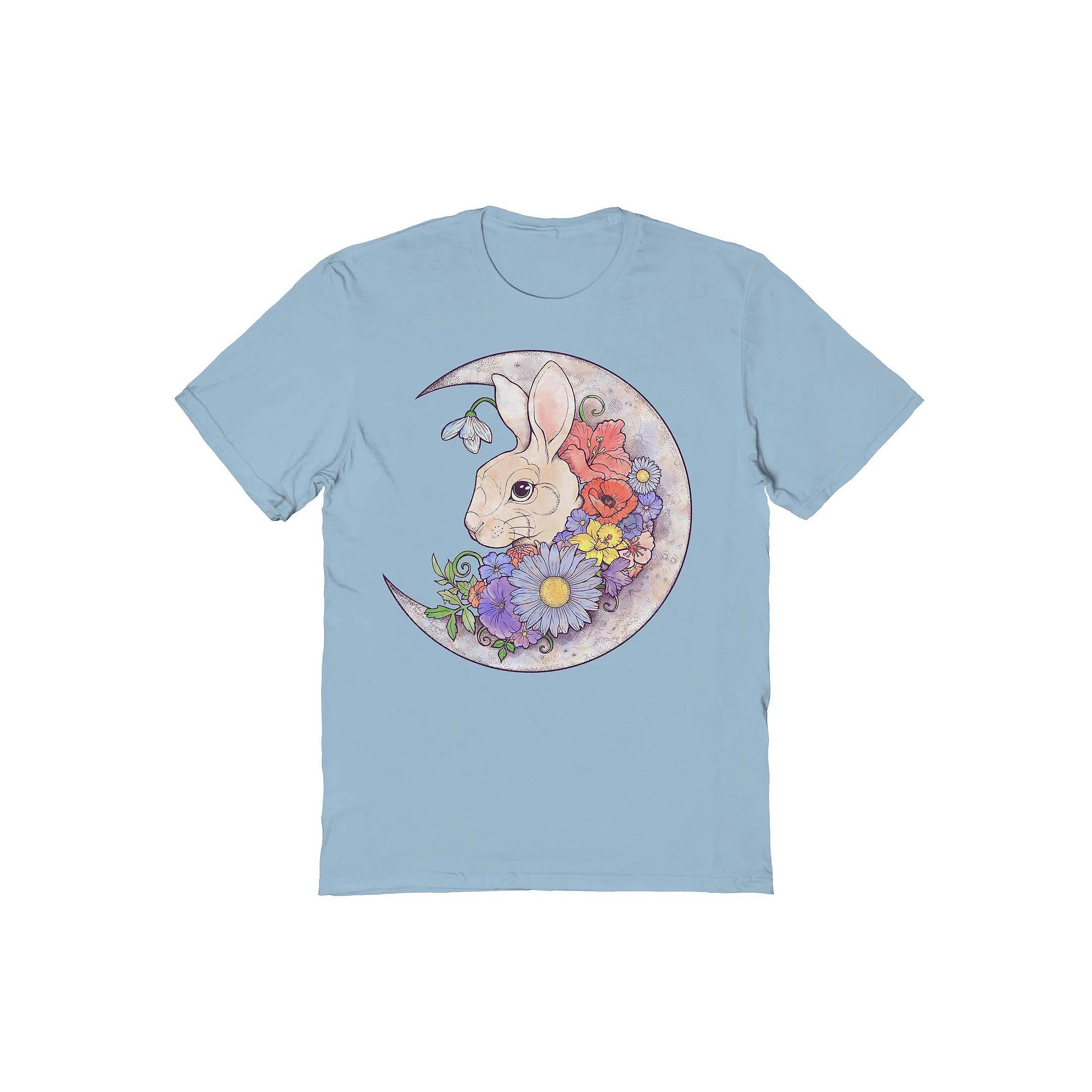 Men's Flower Bunny Moon Easter Graphic Tee, Size: Large, Light Blue Product Image