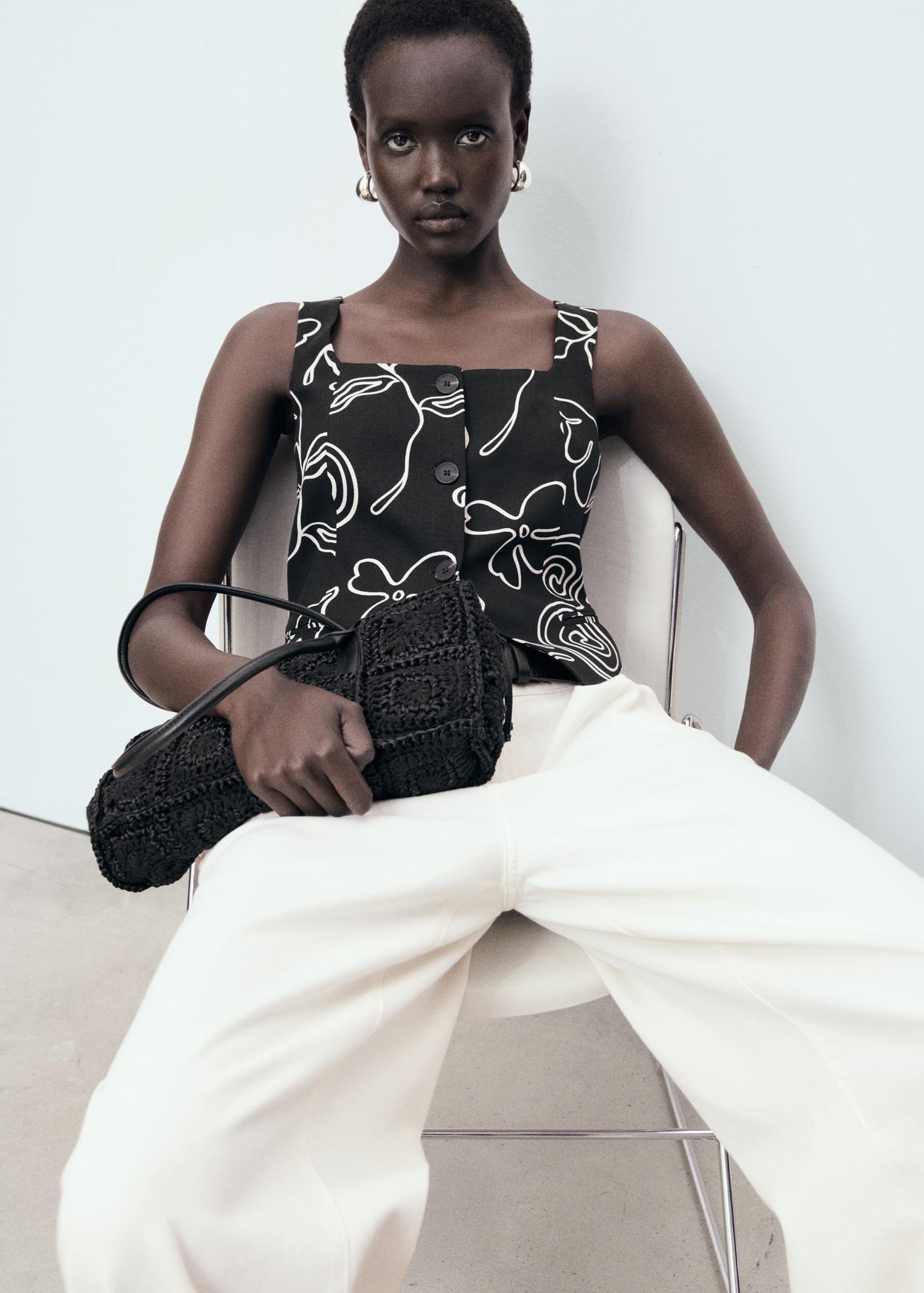 Floral-print linen suit vest - Women | MANGO USA Product Image