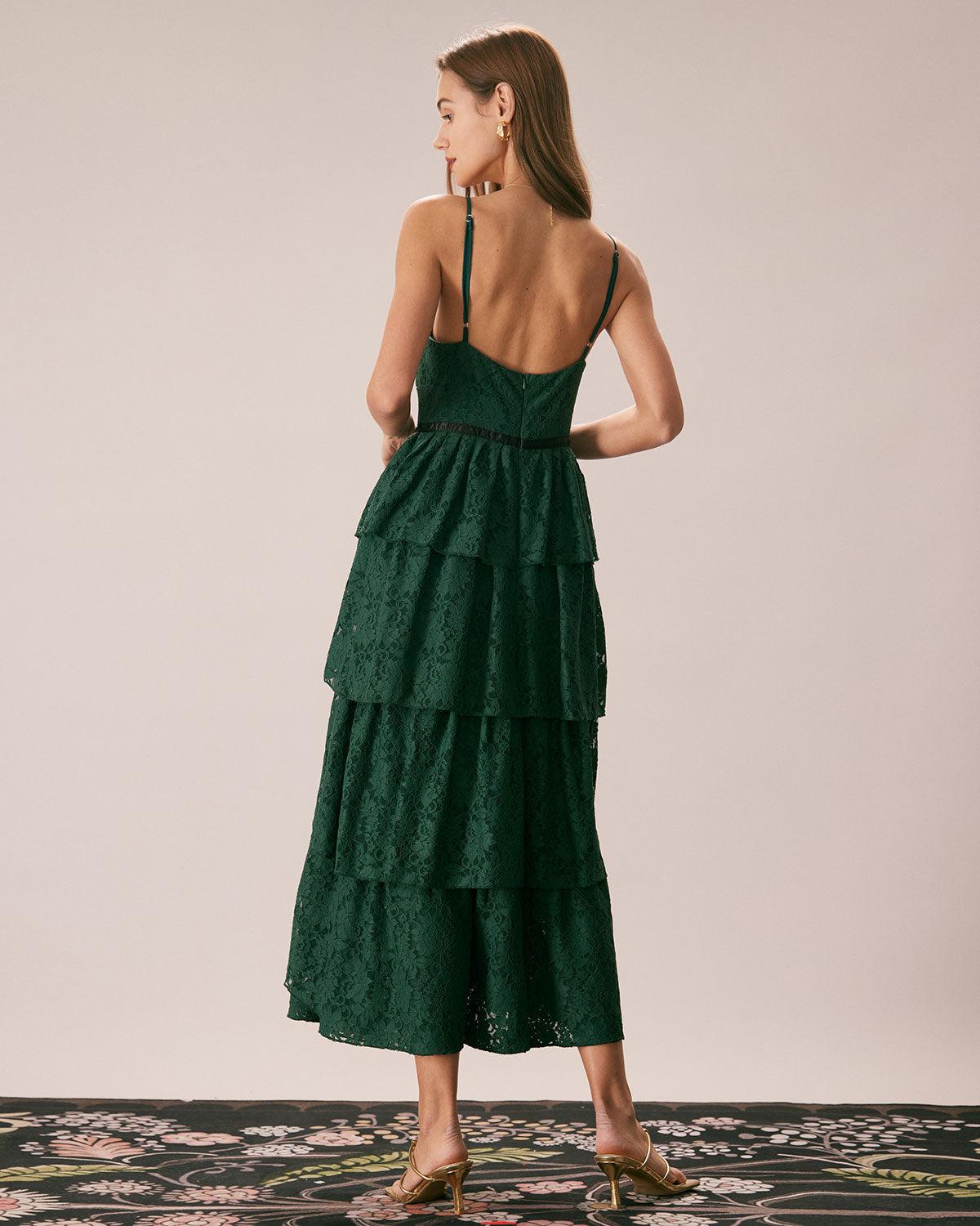 The Green Sweetheart Neck Lace Maxi Dress Product Image