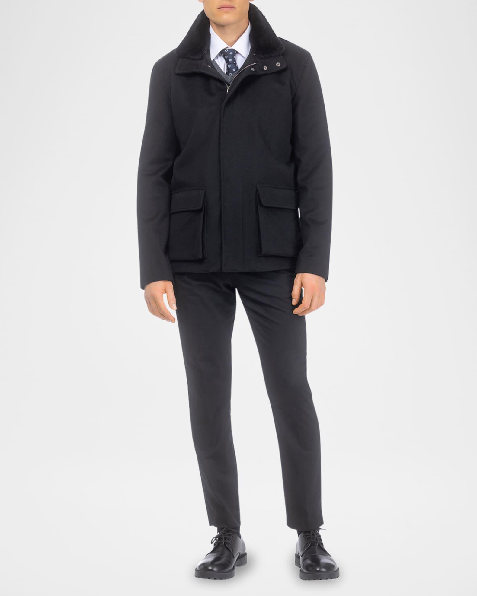 Men's Loro Piana Wool Jacket With Detachable Merino Shearling Lamb Collar Product Image