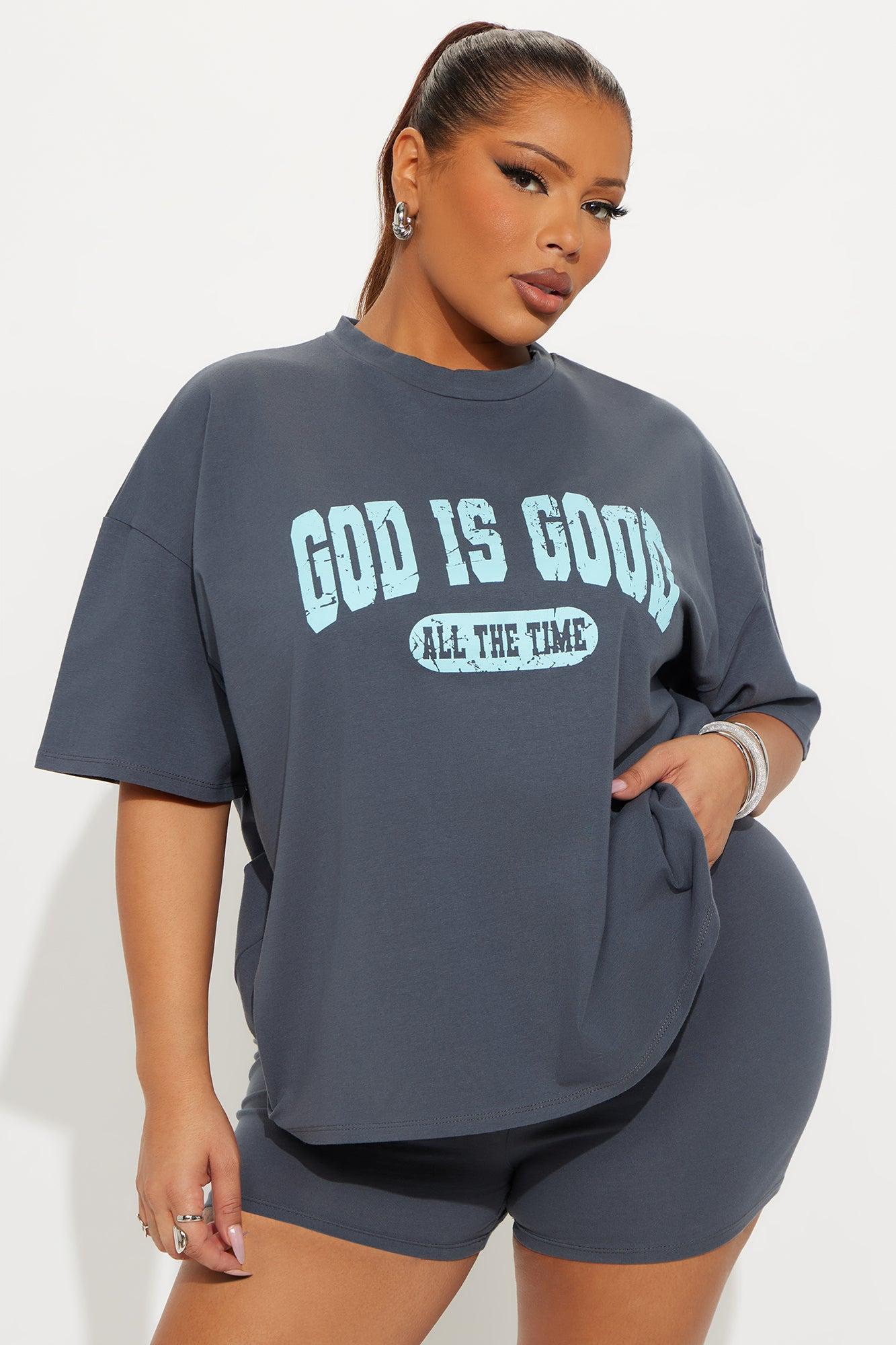 God Is Good Biker Short Set - Grey Female Product Image