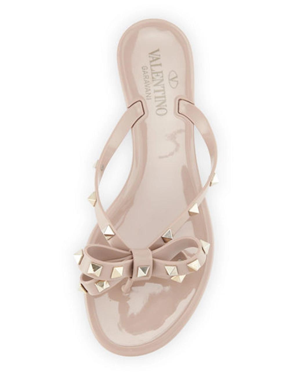 VALENTINO GARAVANI Women Rockstud Rubber Flip Flops In Beige Product Image