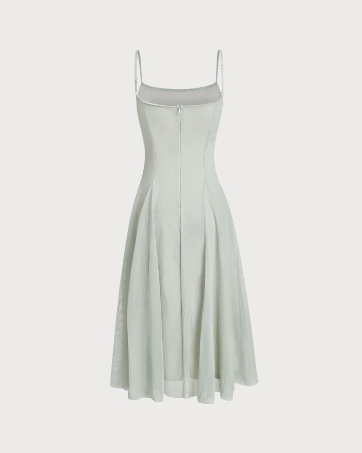 Green A-Line Slip Pleated Midi Dress Product Image