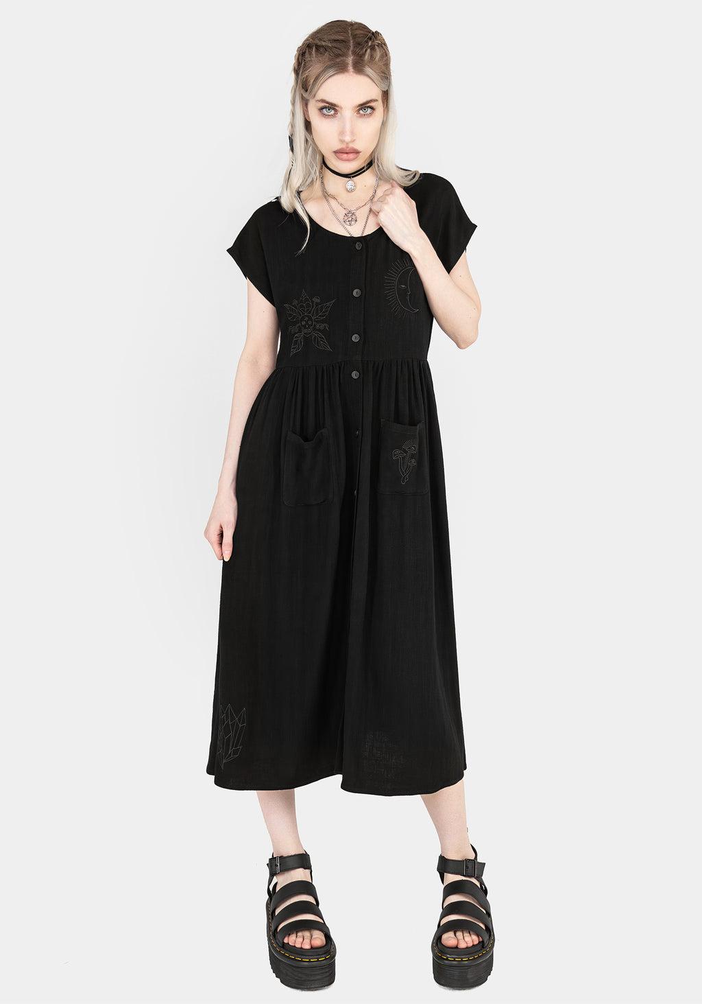 Scutellaria Embroidered Button Up Midi Dress Product Image
