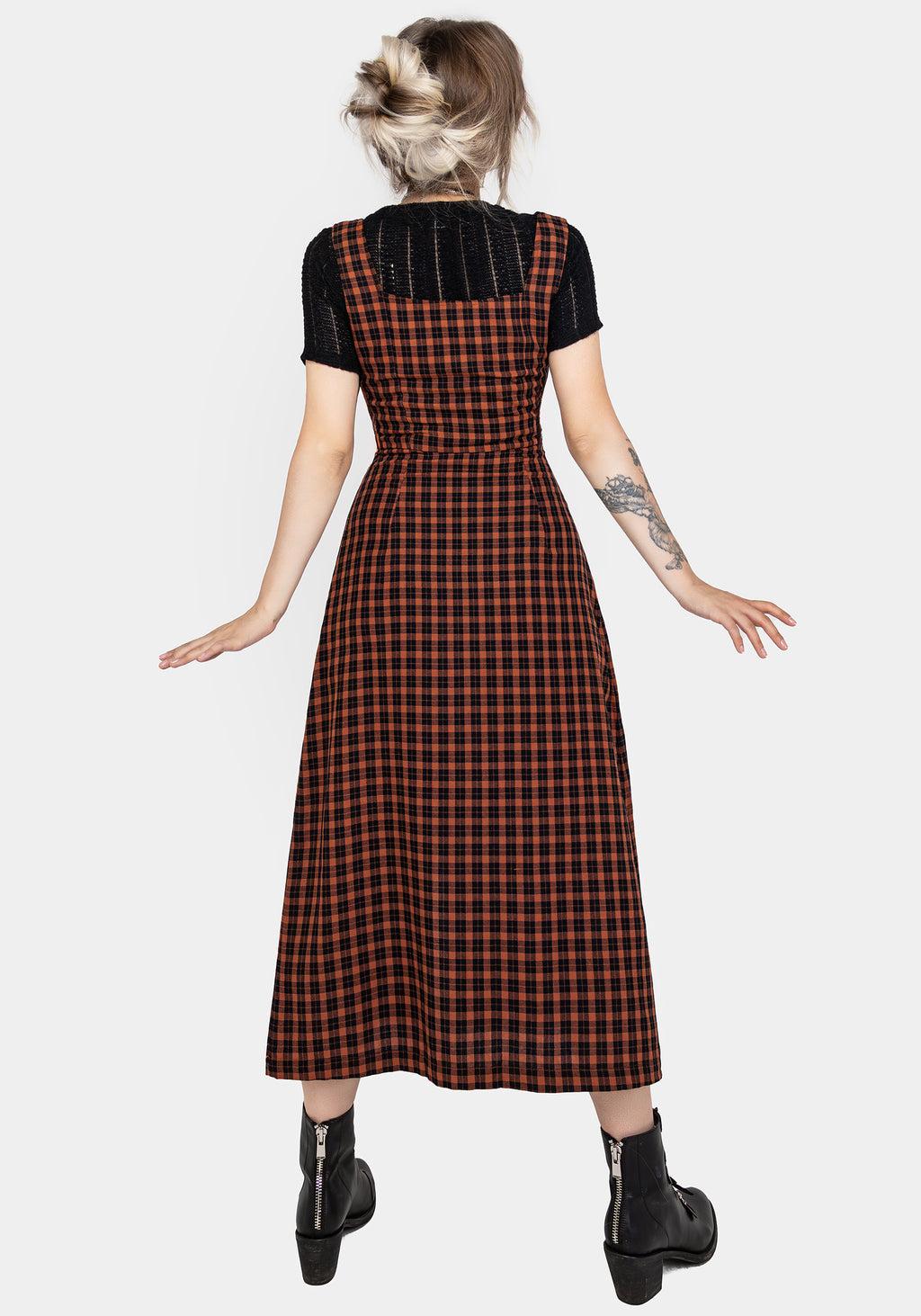 Terra Check Button Up Midaxi Dress - Orange Product Image