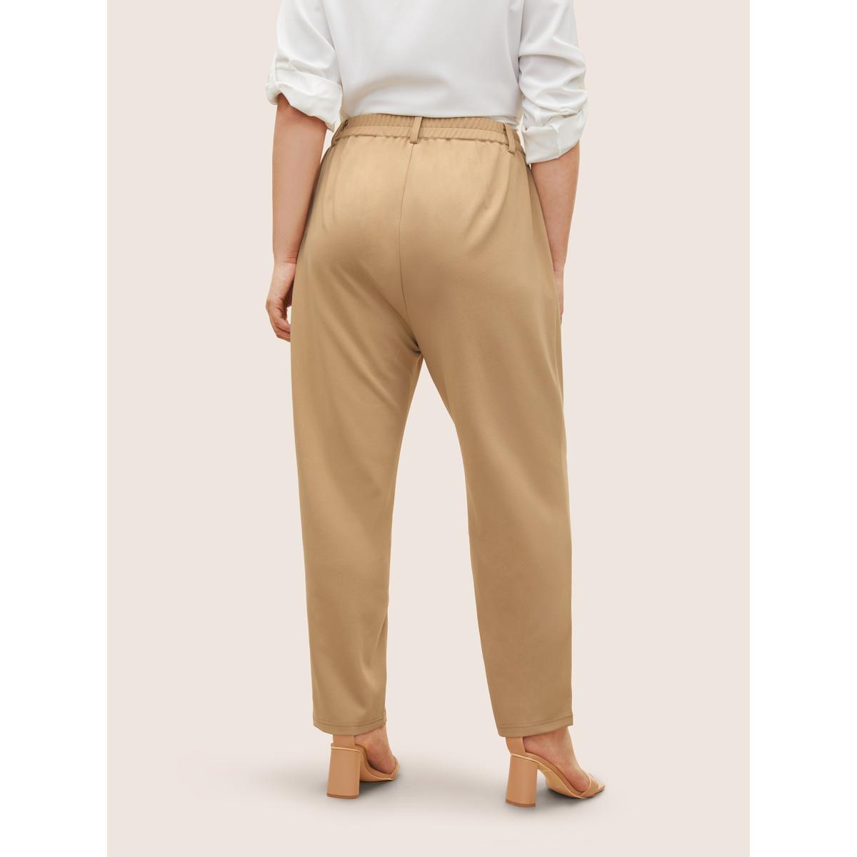 Plus Size Solid Color Zipper Pencil Pants Women LightBrown At the Office Straight Leg High Rise Work Pants BloomChic 10/M Product Image