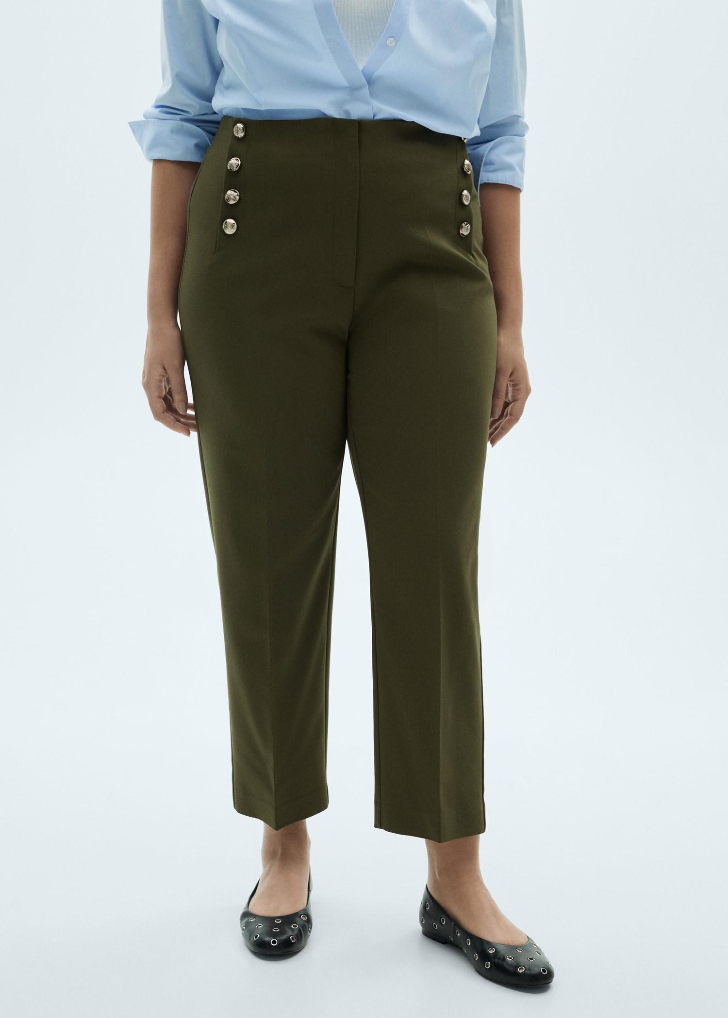 Straight pants with jewel buttons - Women | MANGO USA Product Image