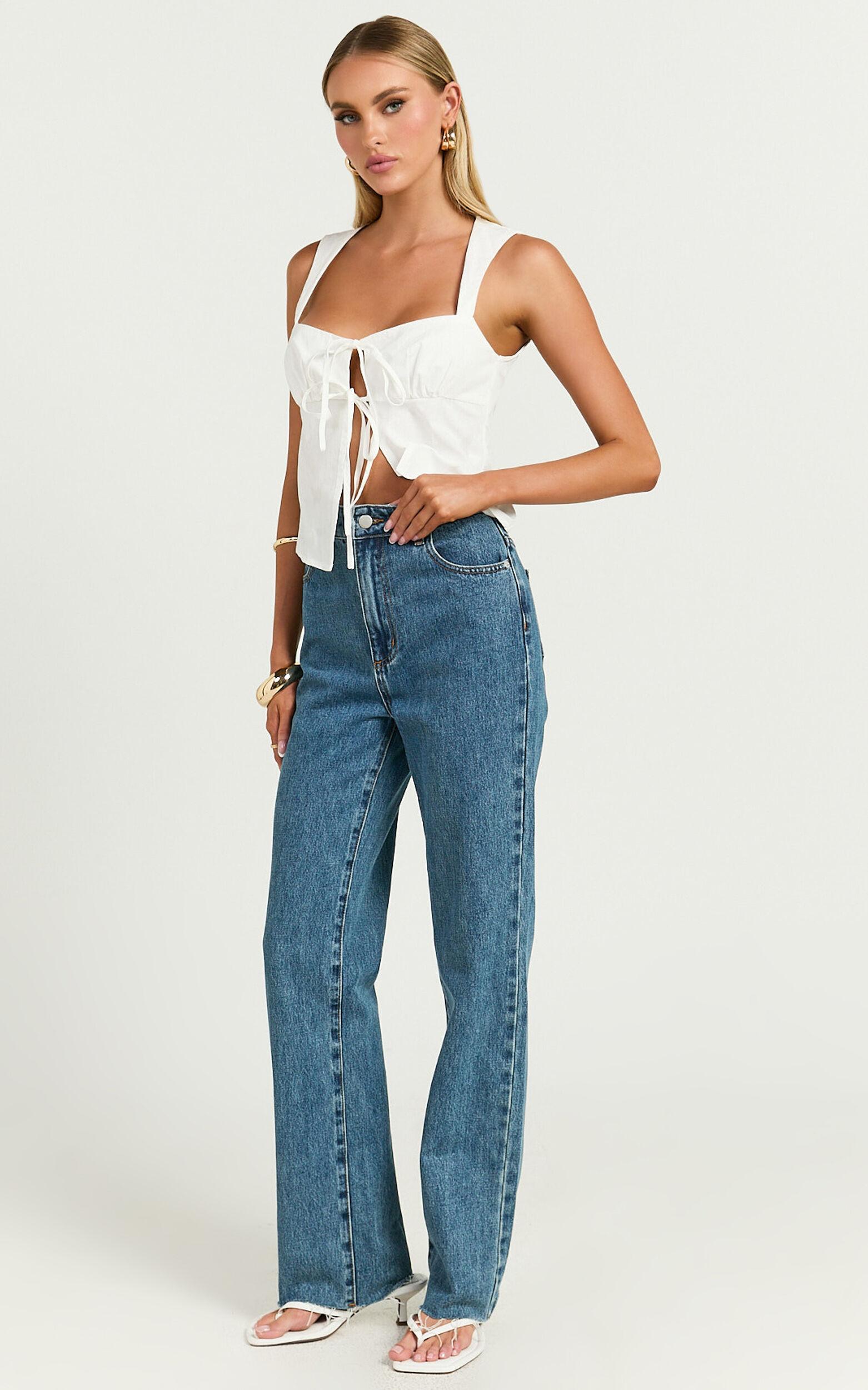 Dexter Jeans - High Waisted Straight Leg Denim Jeans in Dark Blue Wash Product Image