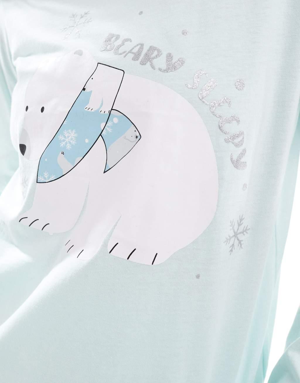 Threadbare polar bear long pajama set in light blue Product Image