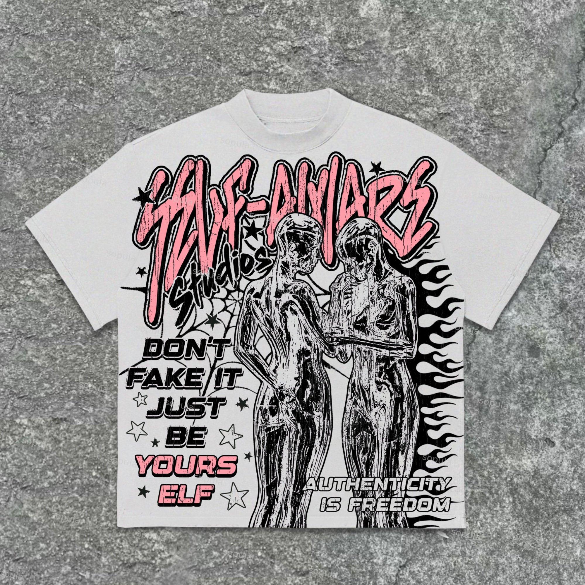 Sopula Self-Awareness Brave To Be Yourself Old Graphics Cotton T-Shirt Product Image