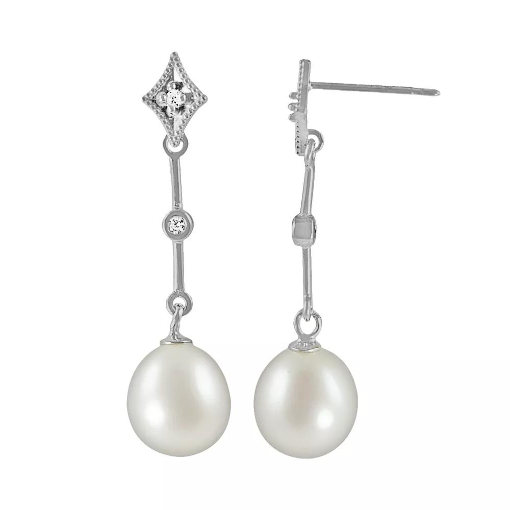 PearLustre by Imperial 14k White Gold Freshwater Cultured Pearl & Diamond Accent Linear Drop Earrings, Women's Product Image
