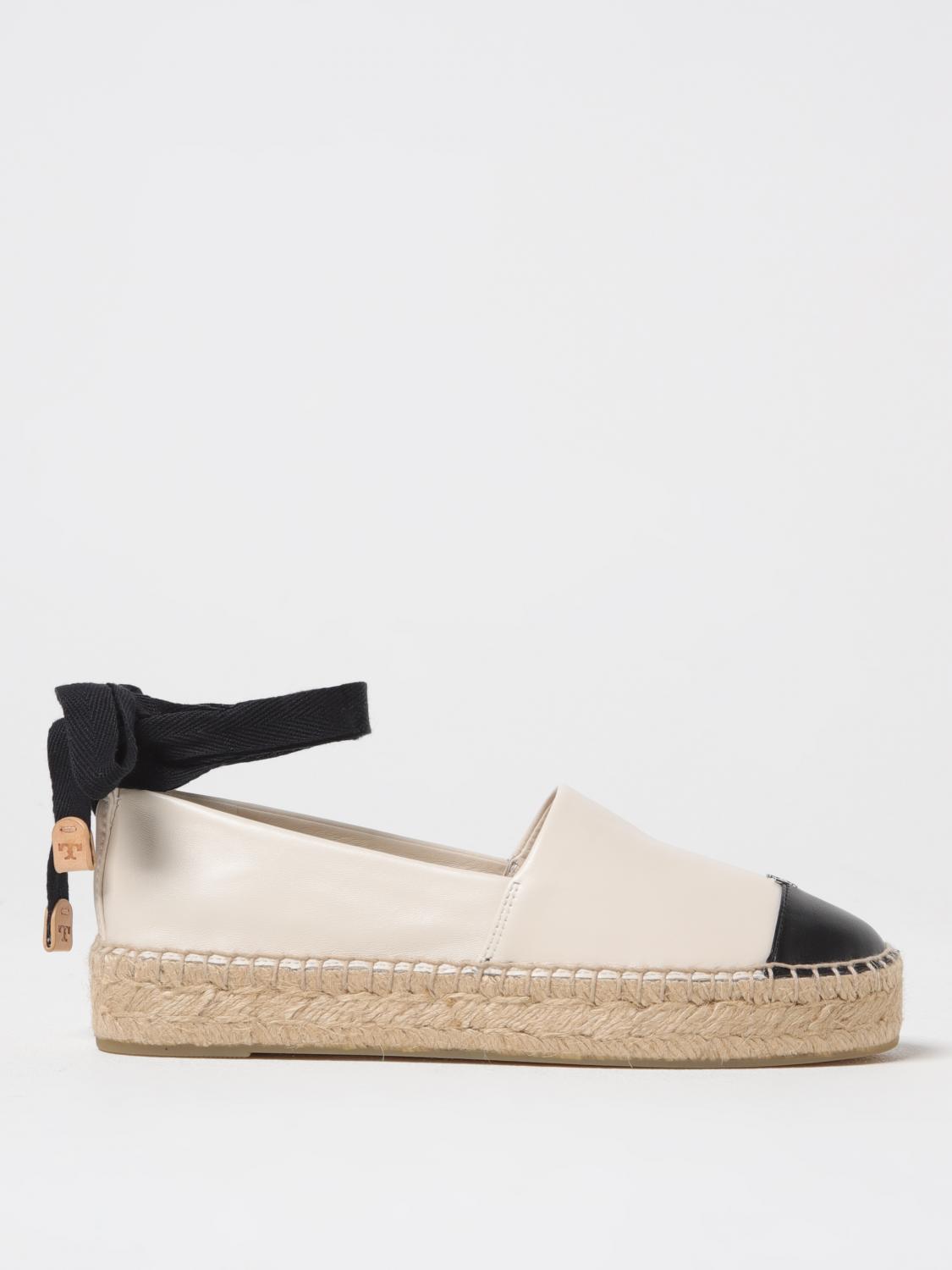 TORY BURCH White Espadrilles With Metallic Logo On The Front And Ankle Strap In Leather Woman Product Image