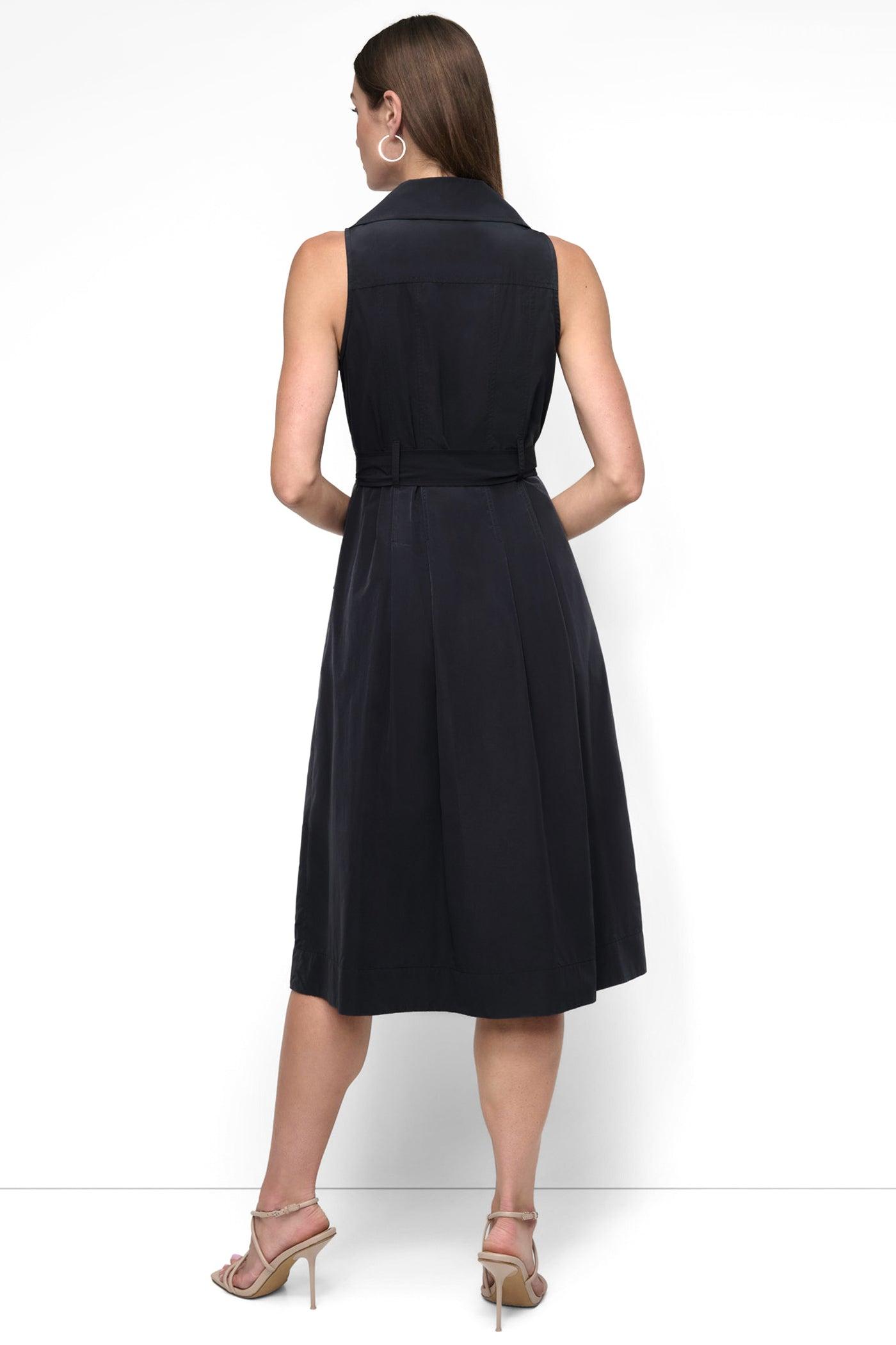 SLEEVELESS TECH COTTON BELTED MIDI DRESS Product Image