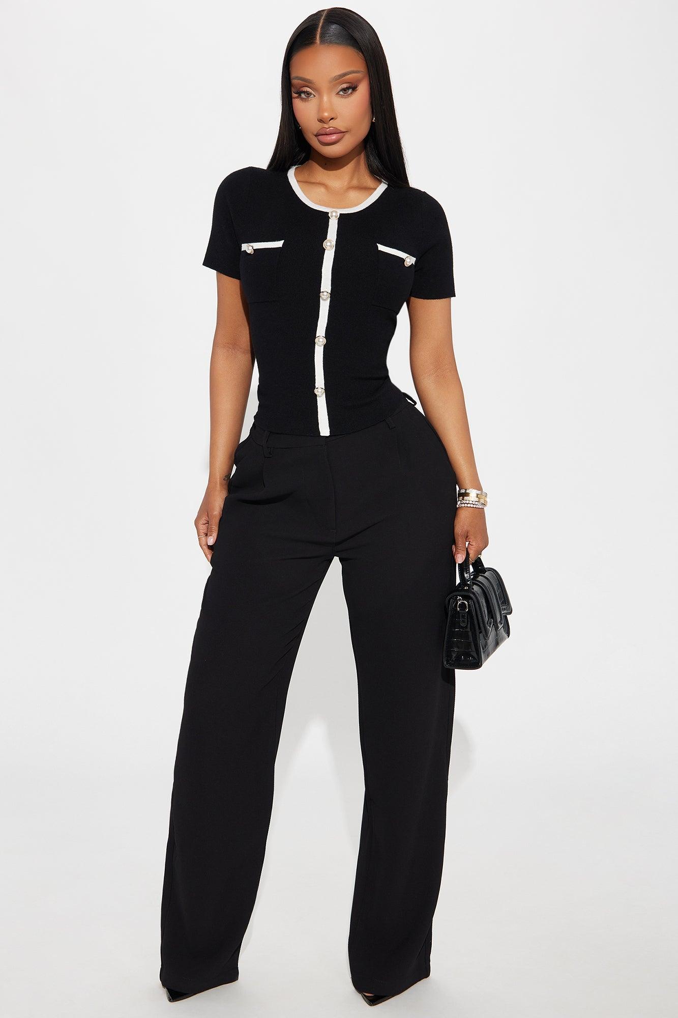 Sofia Short Sleeve Sweater Top - Black/White Product Image