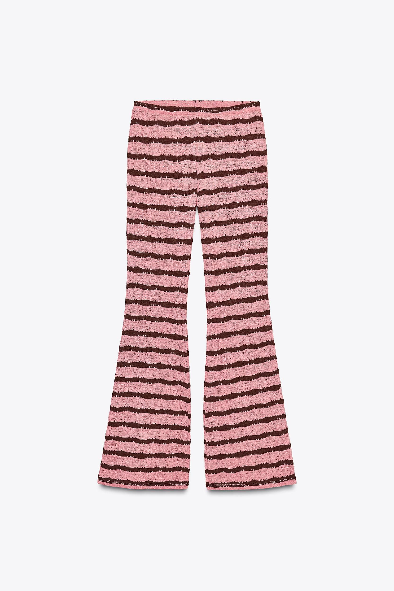 CUT-OUT STRIPED KNIT FLARE PANTS Product Image
