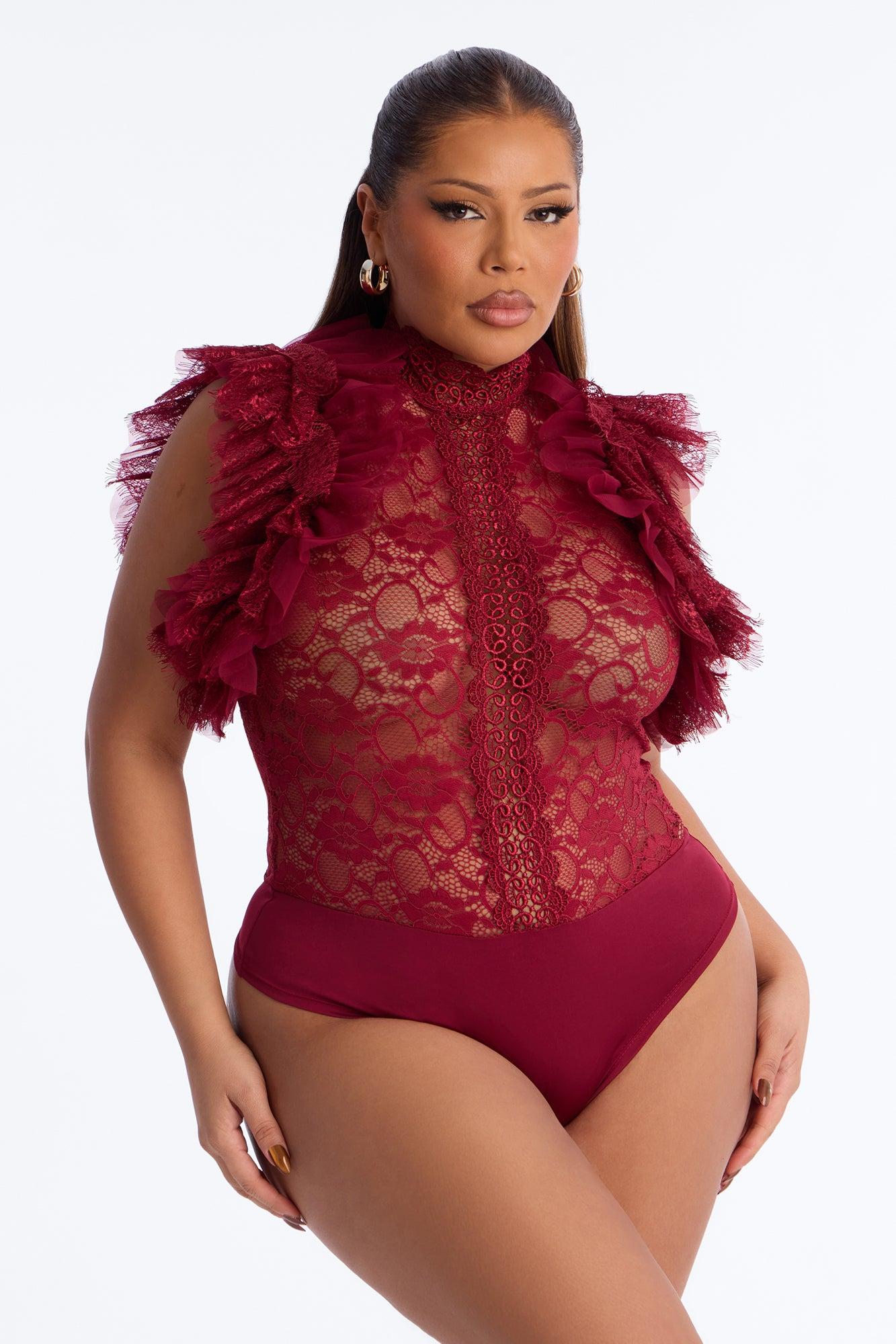 Ruffle Some Feathers Bodysuit - Burgundy Female Product Image