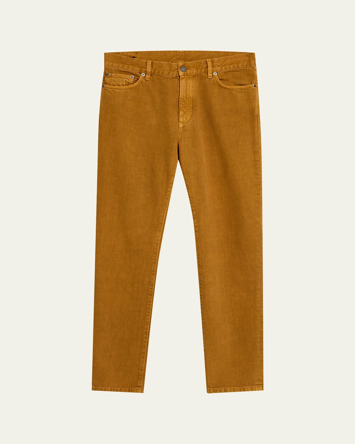 Mens Ocher Melange Cotton Five-Pocket Pants Product Image