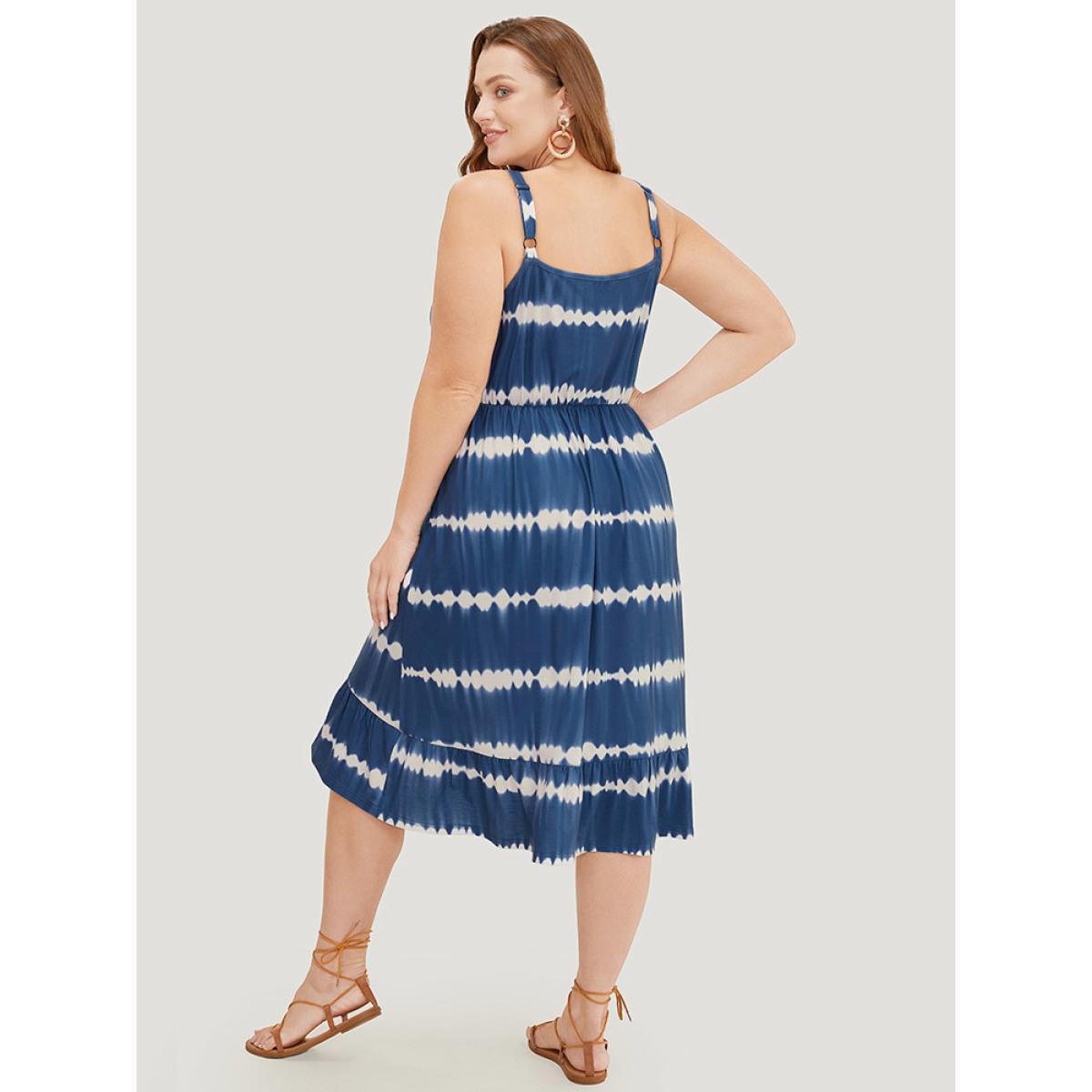 Plus Size Tie Dye Lace Up Pocket Striped Cami Dress Indigo Women Vacation Adjustable Straps Spaghetti Strap Sleeveless Curvy Midi Dress BloomChic 12/L Product Image