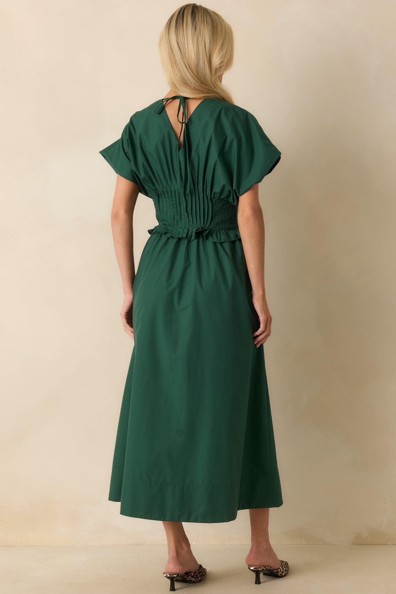 Let It Be Easy Green Smocked Waist Zip Maxi Dress L / Green Product Image