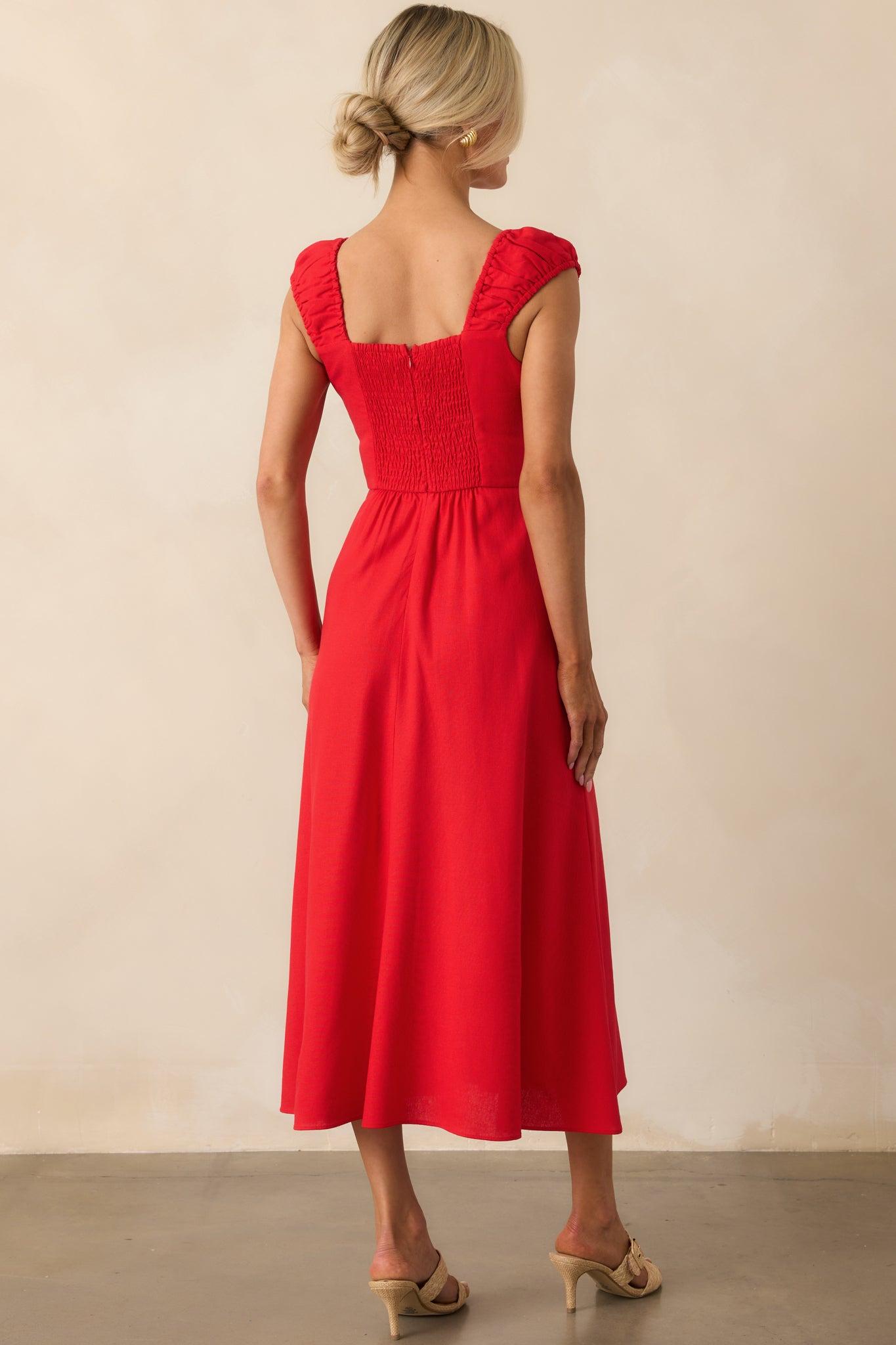 Radiant Reverie Red Linen Midi Dress Product Image