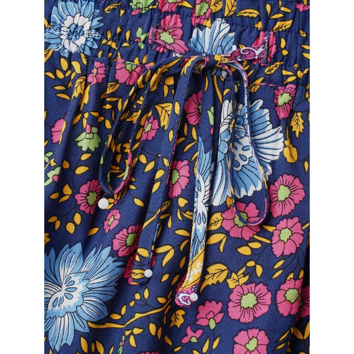 Plus Size Boho Print Stretchy Waist Flared Maxi Skirt Women Indigo Elegant Drawstring No stretch Side seam pocket Everyday Skirts BloomChic 18-20/2X Product Image