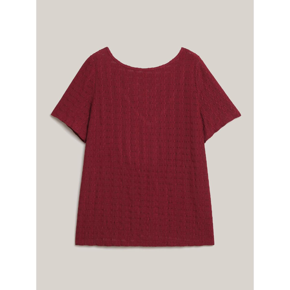 Plus Size Textured Back Lace Cut-Out Stretchy T-Shirt Burgundy Women Leisure Texture Boat Neck Casual T-shirts BloomChic 10/M Product Image