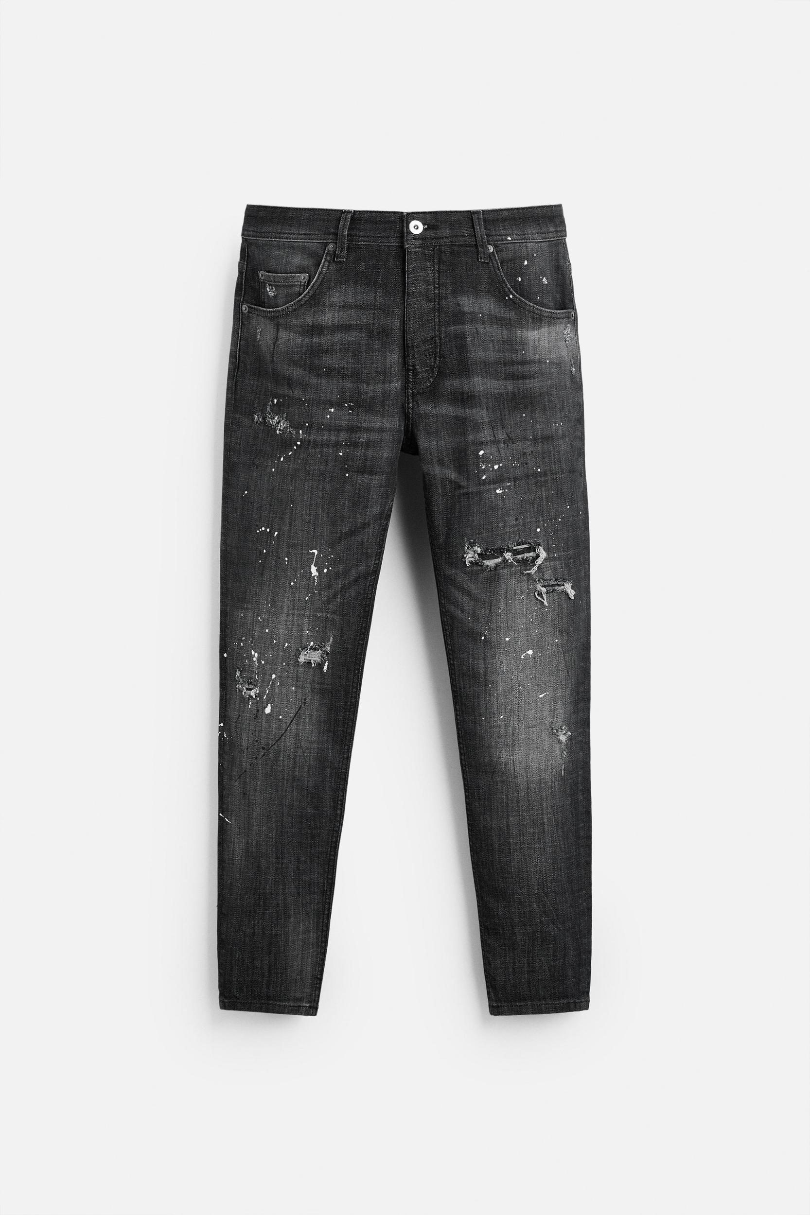 SPLATTERED RIPPED SKINNY JEANS Product Image
