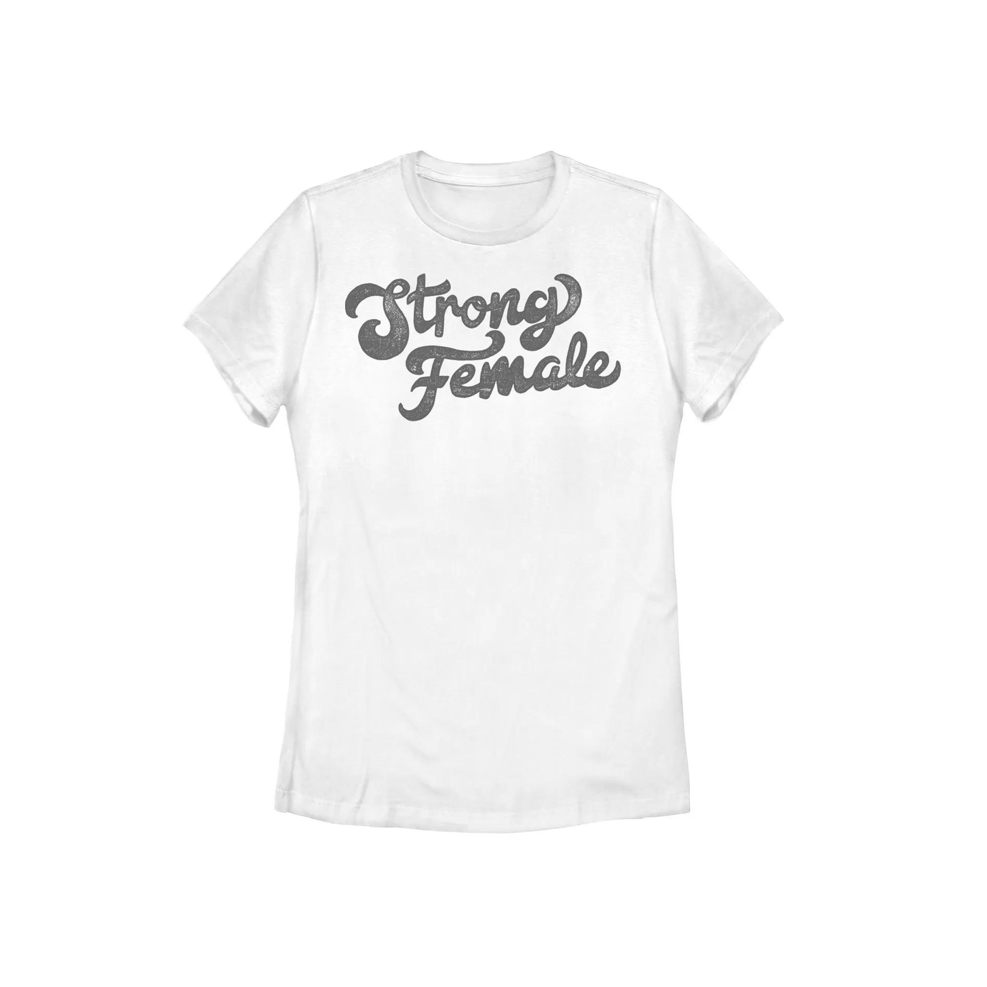 Juniors' "Strong Female" Distressed Retro Text Tee, Girl's, Size: XXL, White Product Image