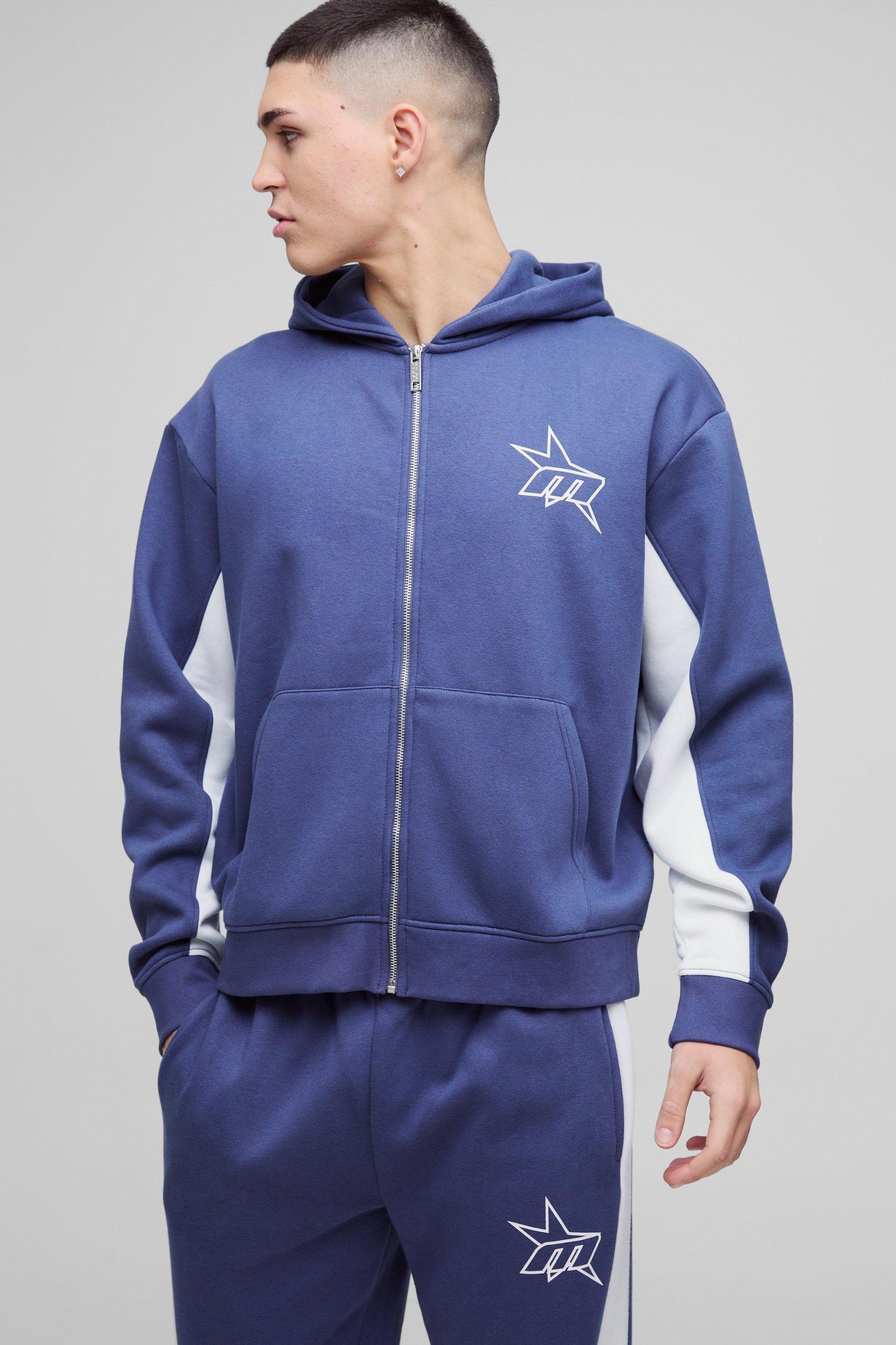 Oversized Boxy M Star Panelled Zip Through Hoodie | boohooMAN USA Product Image