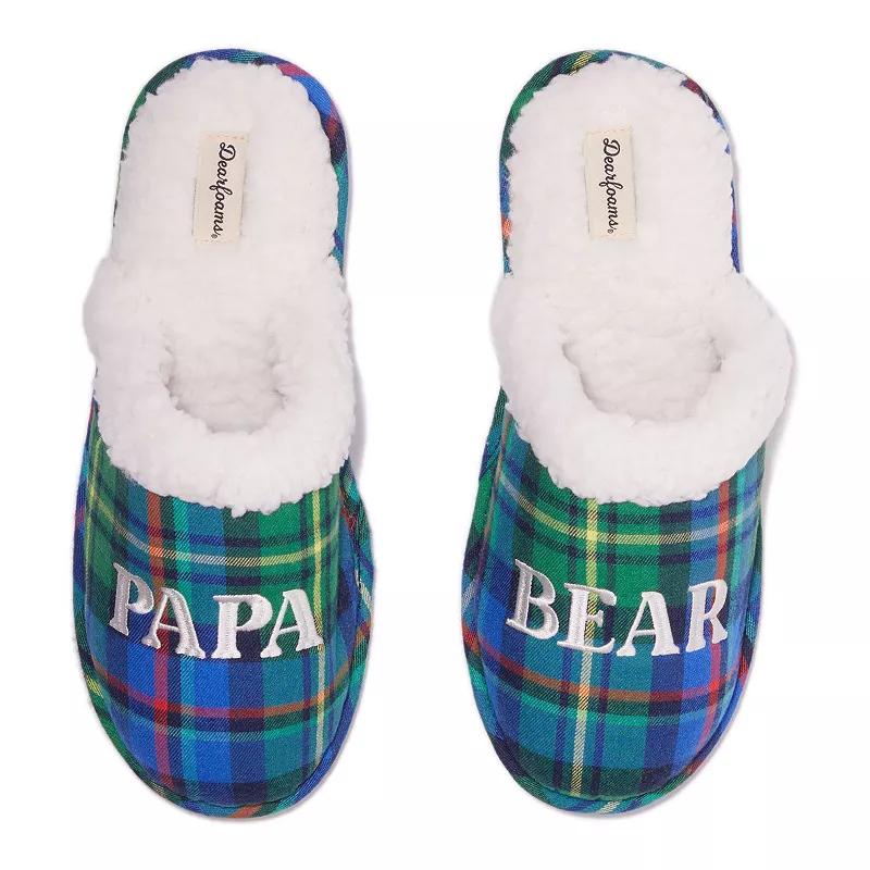 Dearfoams Papa Bear Men's Plaid Scuff Slippers, Size: Small, Blue Plaid Product Image