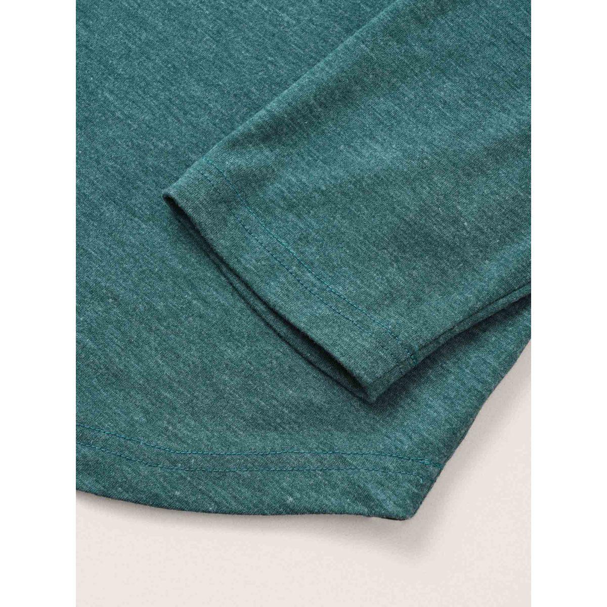 Plus Size Solid Eyelet Lace Curved Hem T-shirt DarkGreen Women Elegant Cut-Out Plain Round Neck Everyday T-shirts BloomChic 10/M Product Image