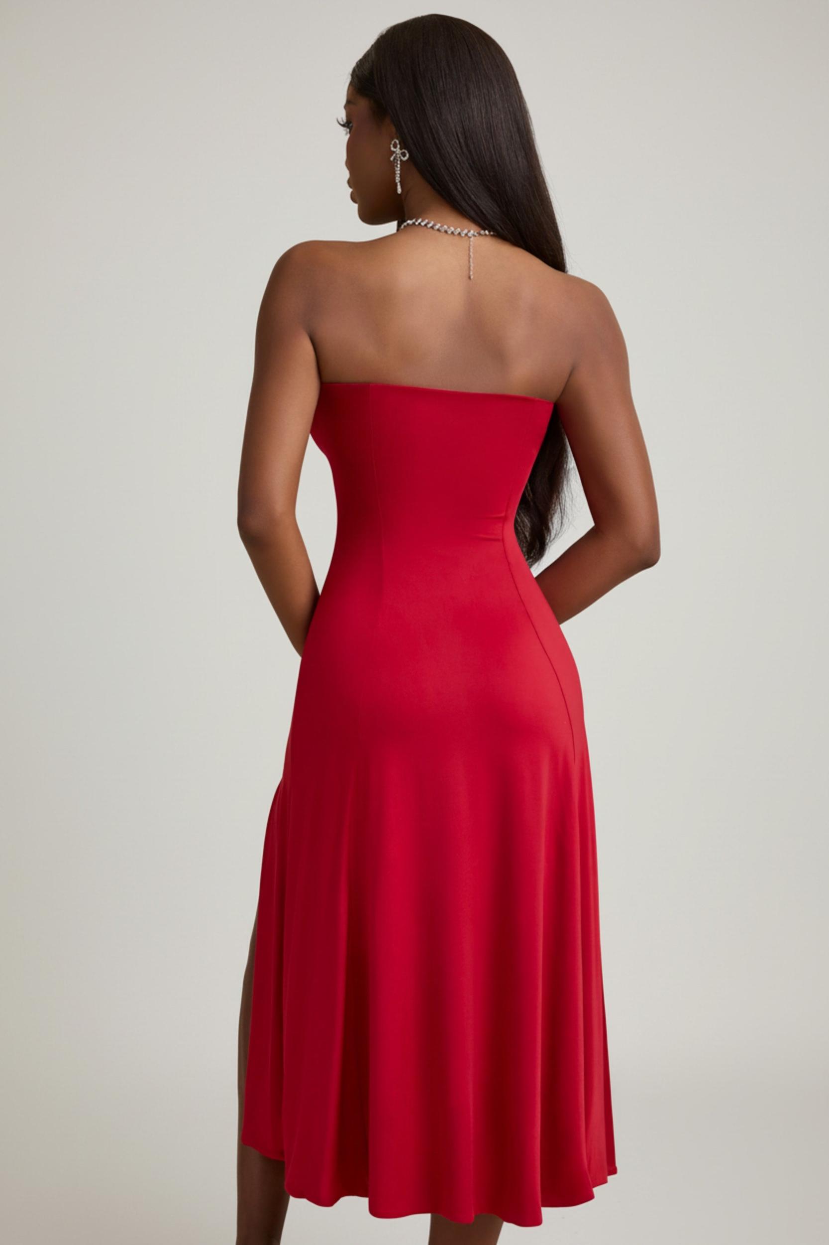 Slinky Jersey Strapless A-Line Midaxi Dress in True Red Product Image
