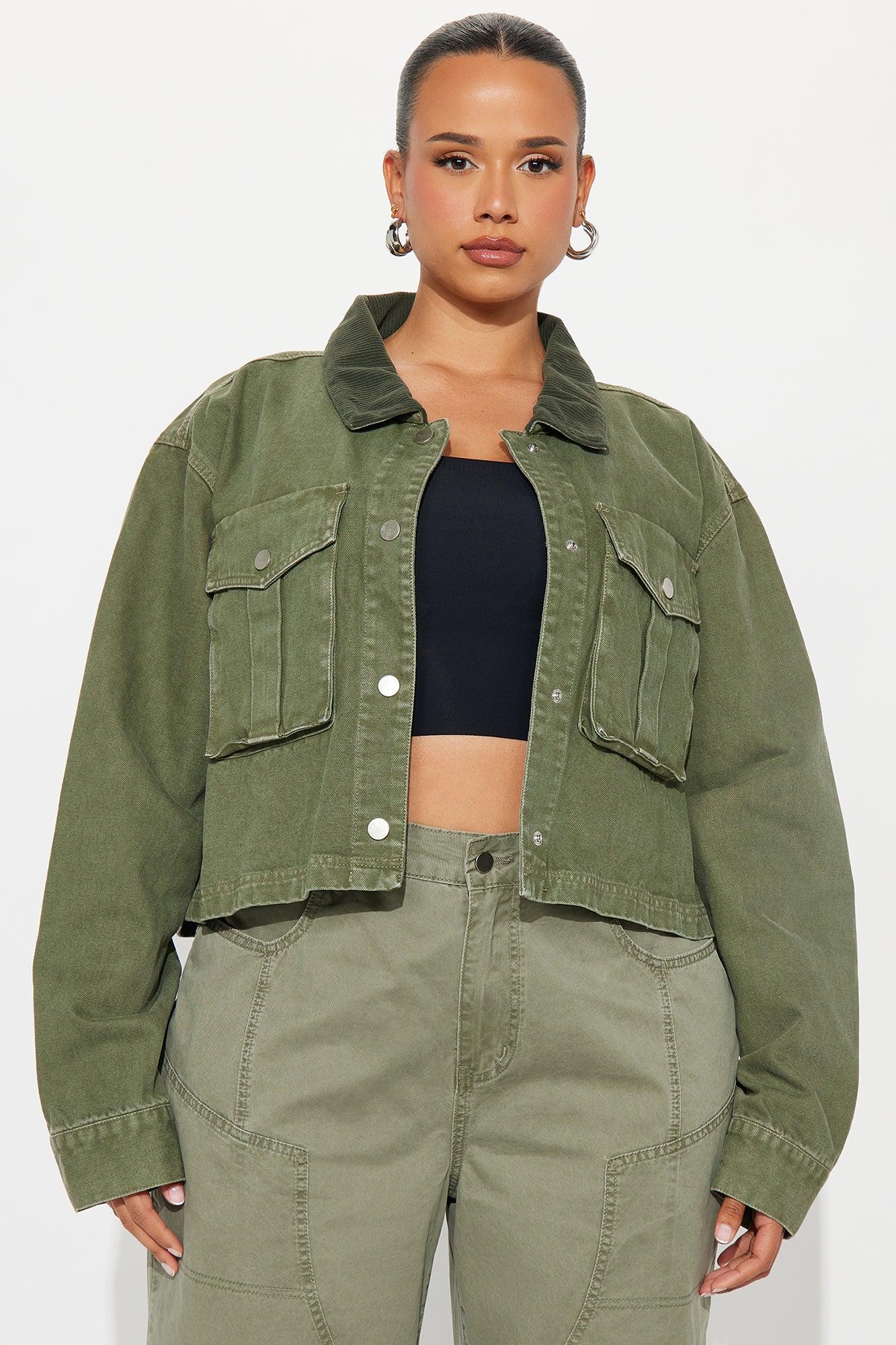 Cleo Cargo Trucker Jacket - Olive Female Product Image