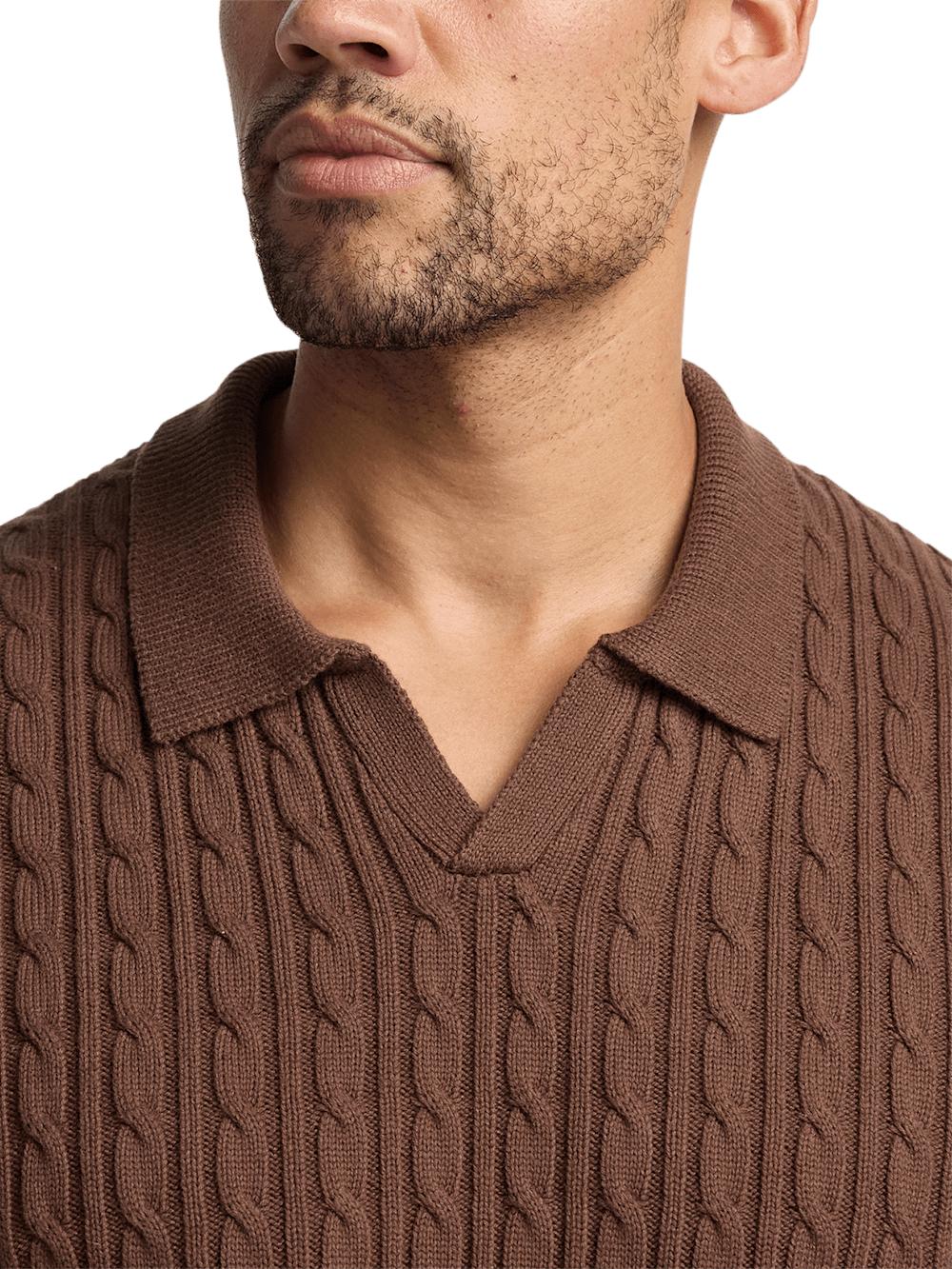 Cotton Cable V-neck Polo - Brown Product Image