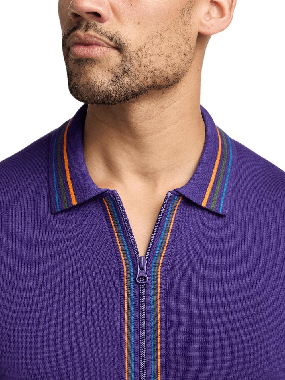 Cotton Full Zip Polo - Purple Product Image