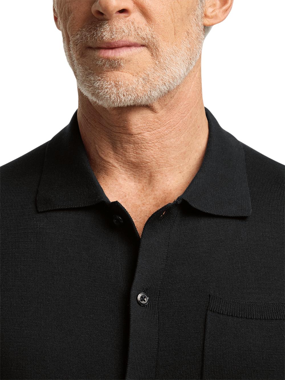 Supima Cotton Button Front Polo - Black Product Image