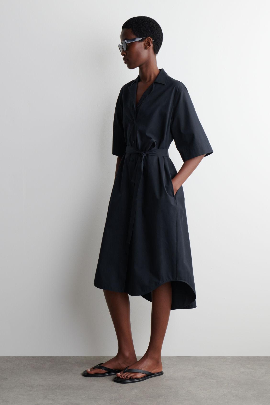 BELTED SHORT-SLEEVED MIDI SHIRT DRESS Product Image