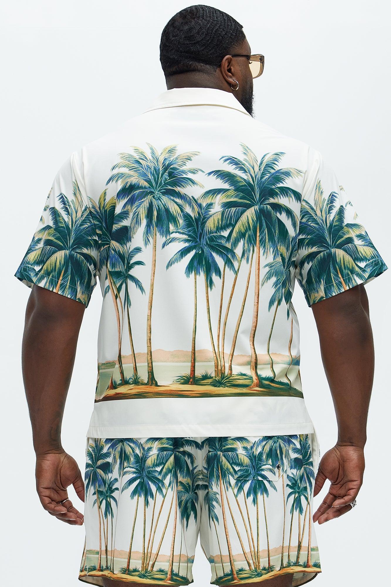 Moulay Palm Printed Cuban Shirt - Cream/combo Product Image