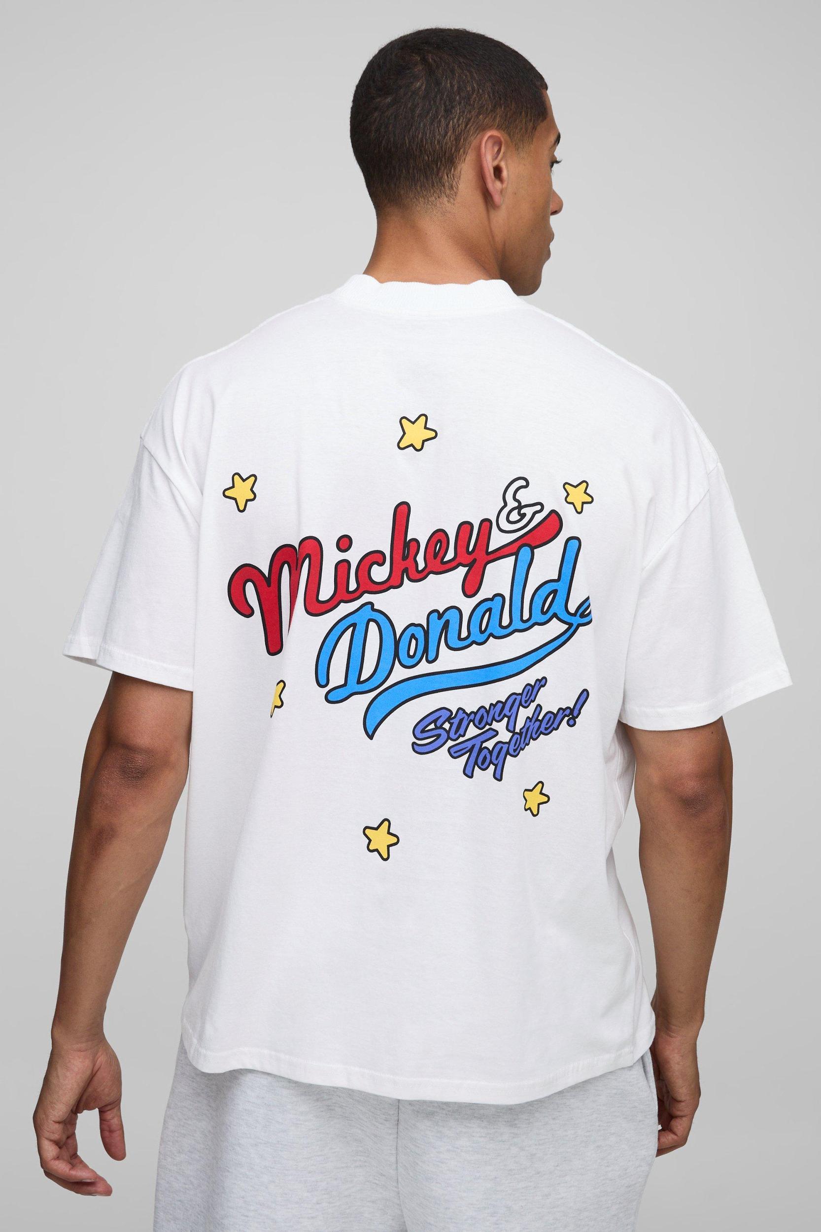 White Oversized Extended Neck Disney Mickey Mouse License T-Shirt | boohooMAN USA Product Image