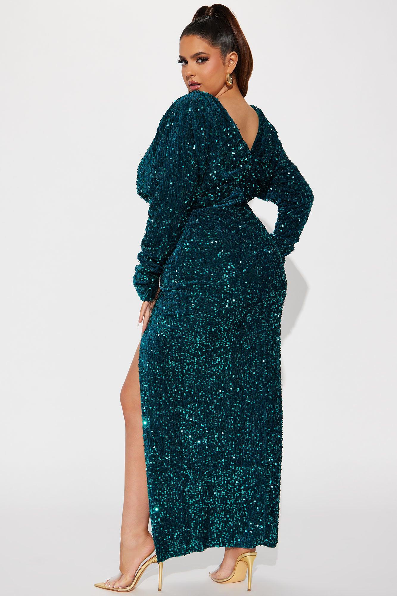 One And Only Sequin Gown - Emerald Product Image